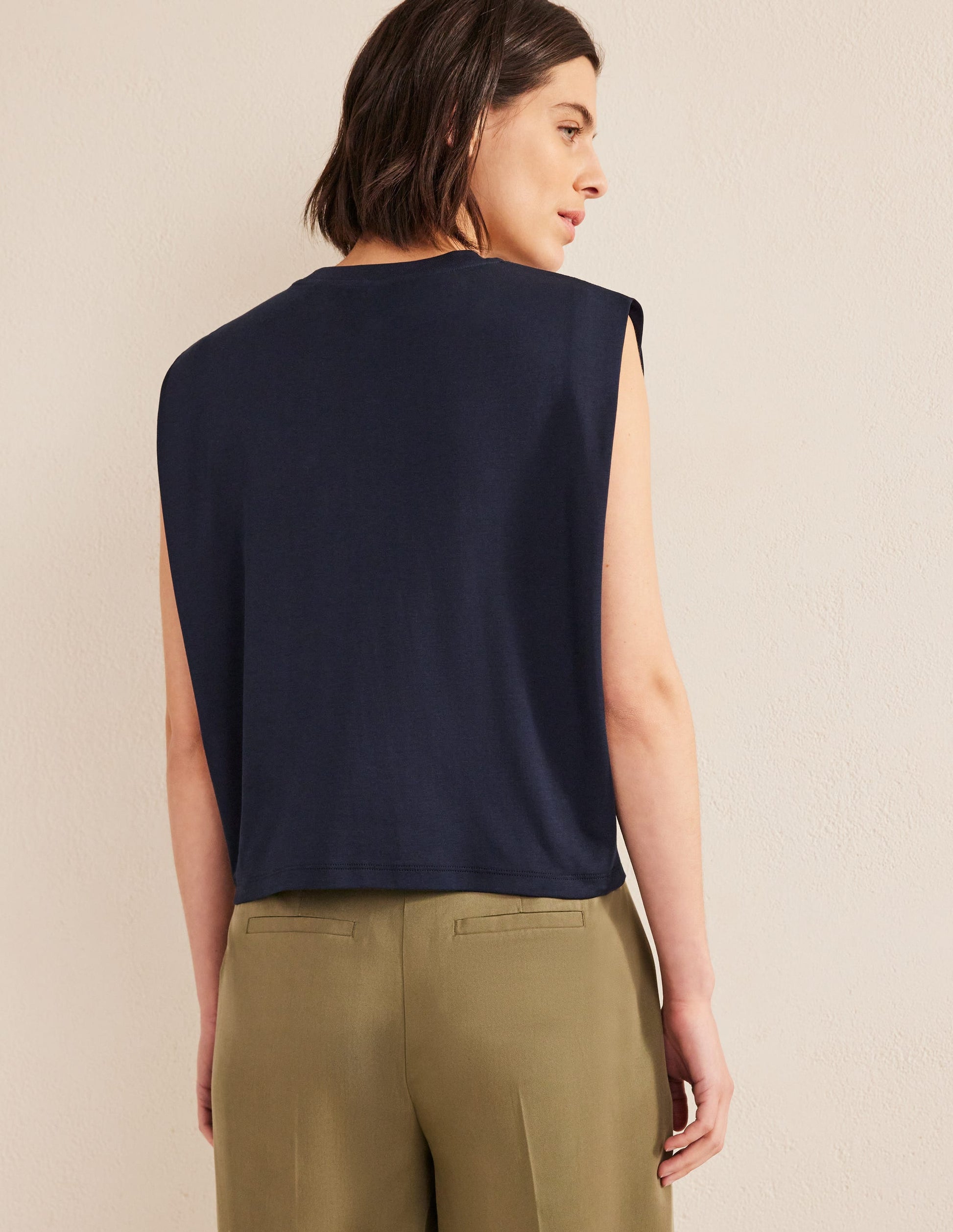 Perfect Cotton Sleeveless Top-Navy-3
