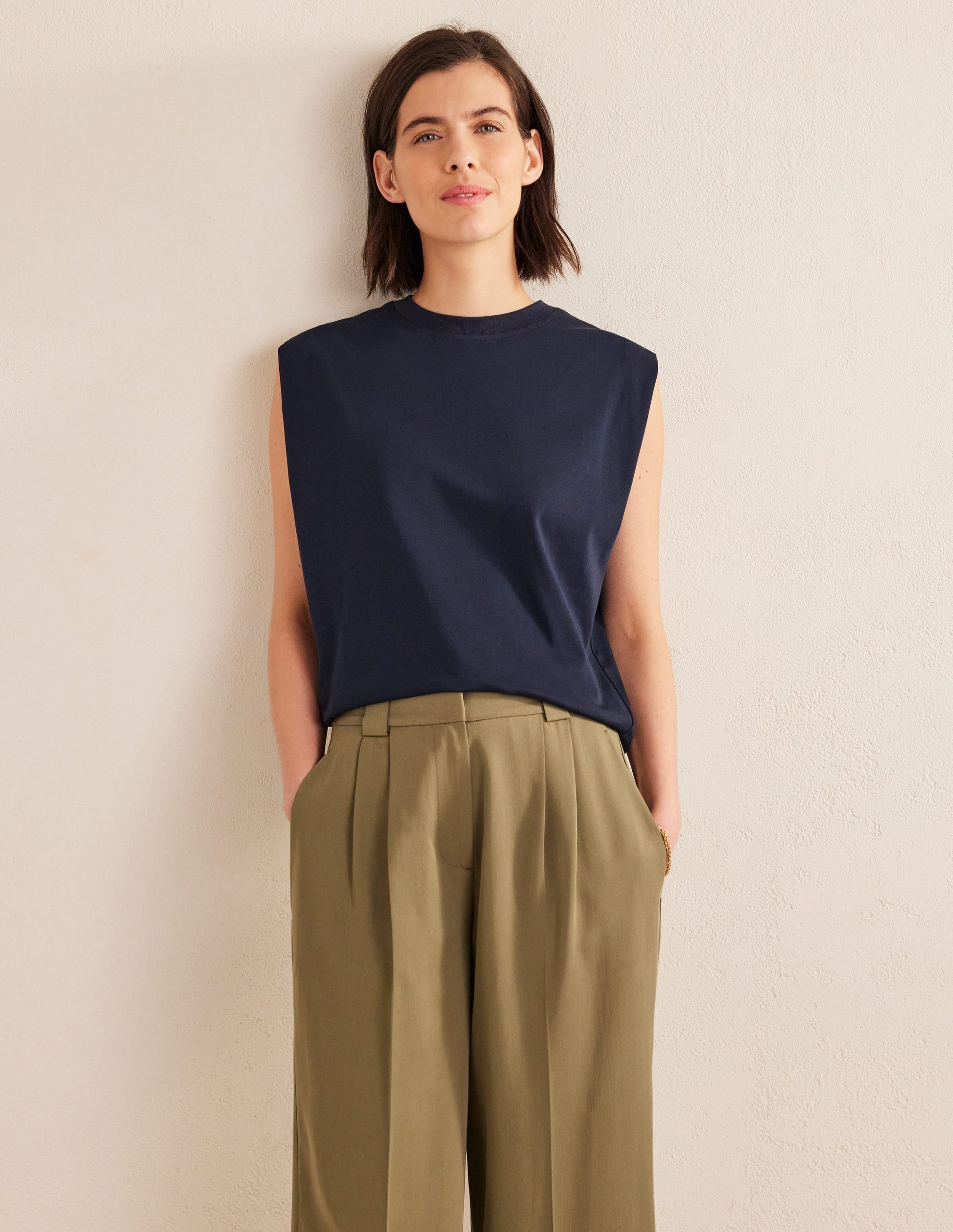 Perfect Cotton Sleeveless Top-Navy-4