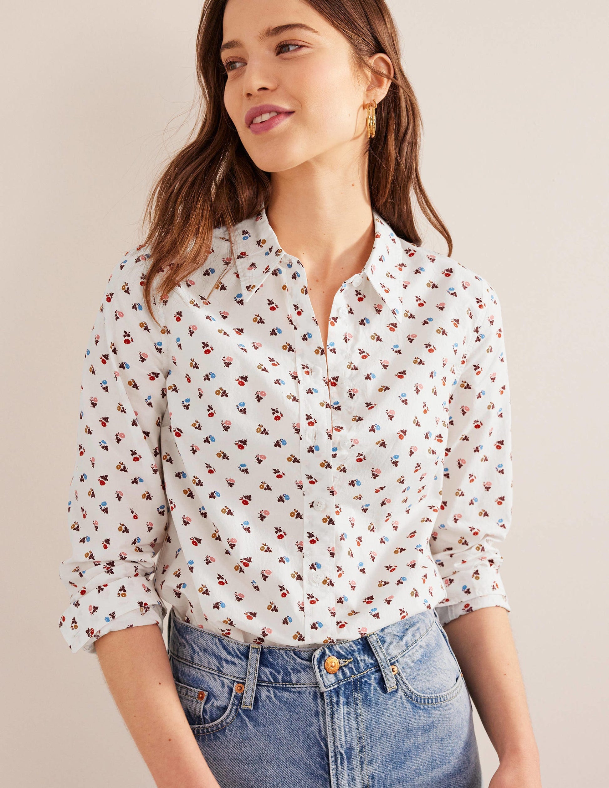 Straight Cotton Shirt-Ivory, Sweet Daisy-1