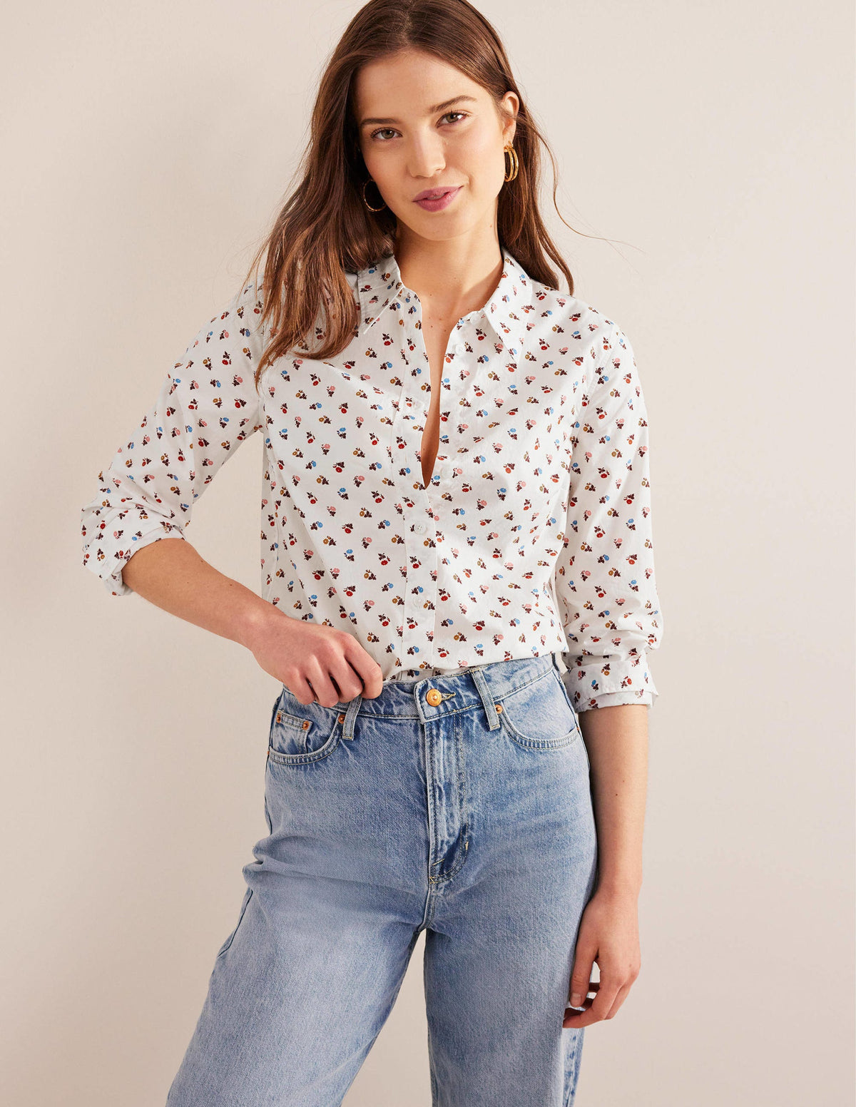 Straight Cotton Shirt-Ivory, Sweet Daisy-4