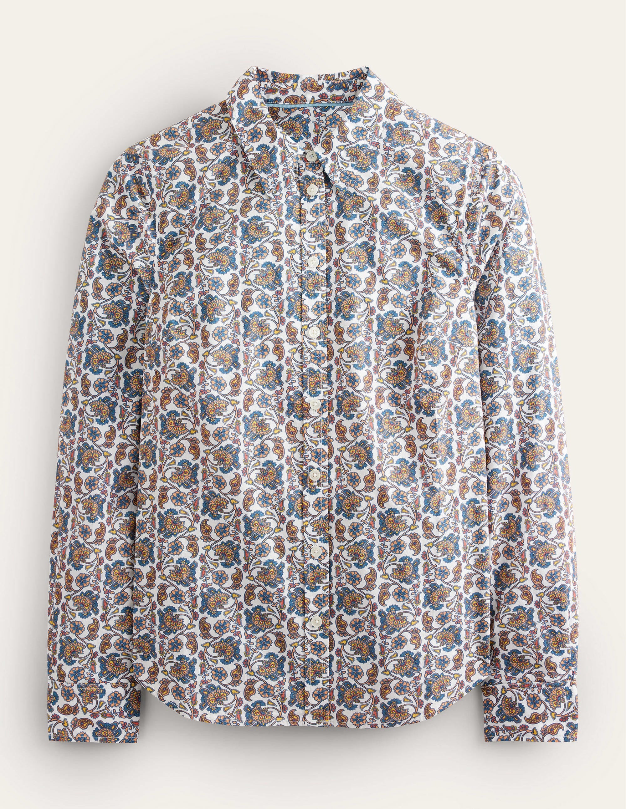 Straight Cotton Shirt-Ivory, Block Paisley - Image 5