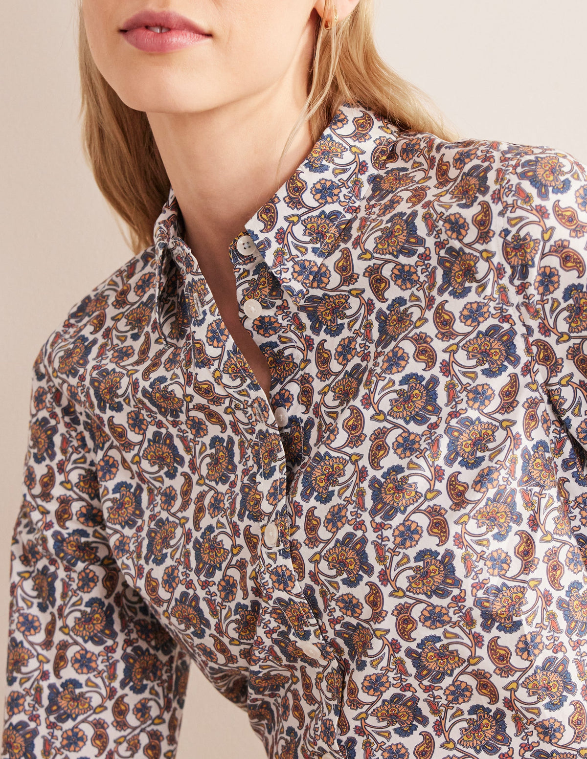 Straight Cotton Shirt-Ivory, Block Paisley - Image 2