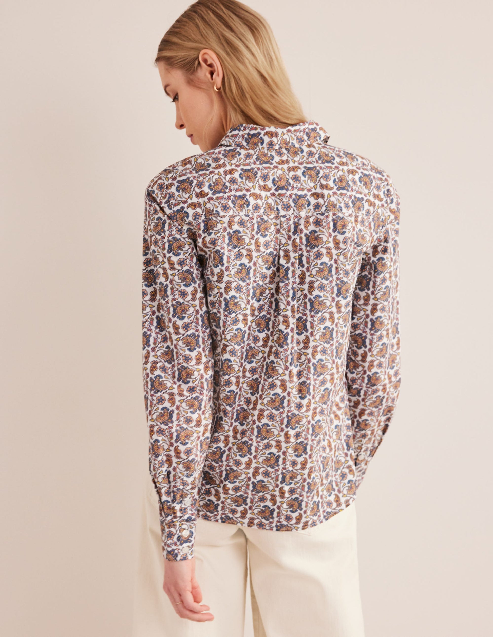Straight Cotton Shirt-Ivory, Block Paisley-3