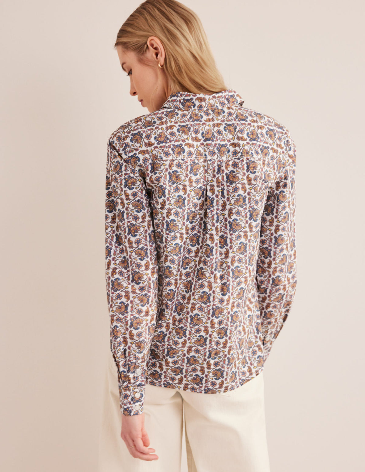 Straight Cotton Shirt-Ivory, Block Paisley - Image 3