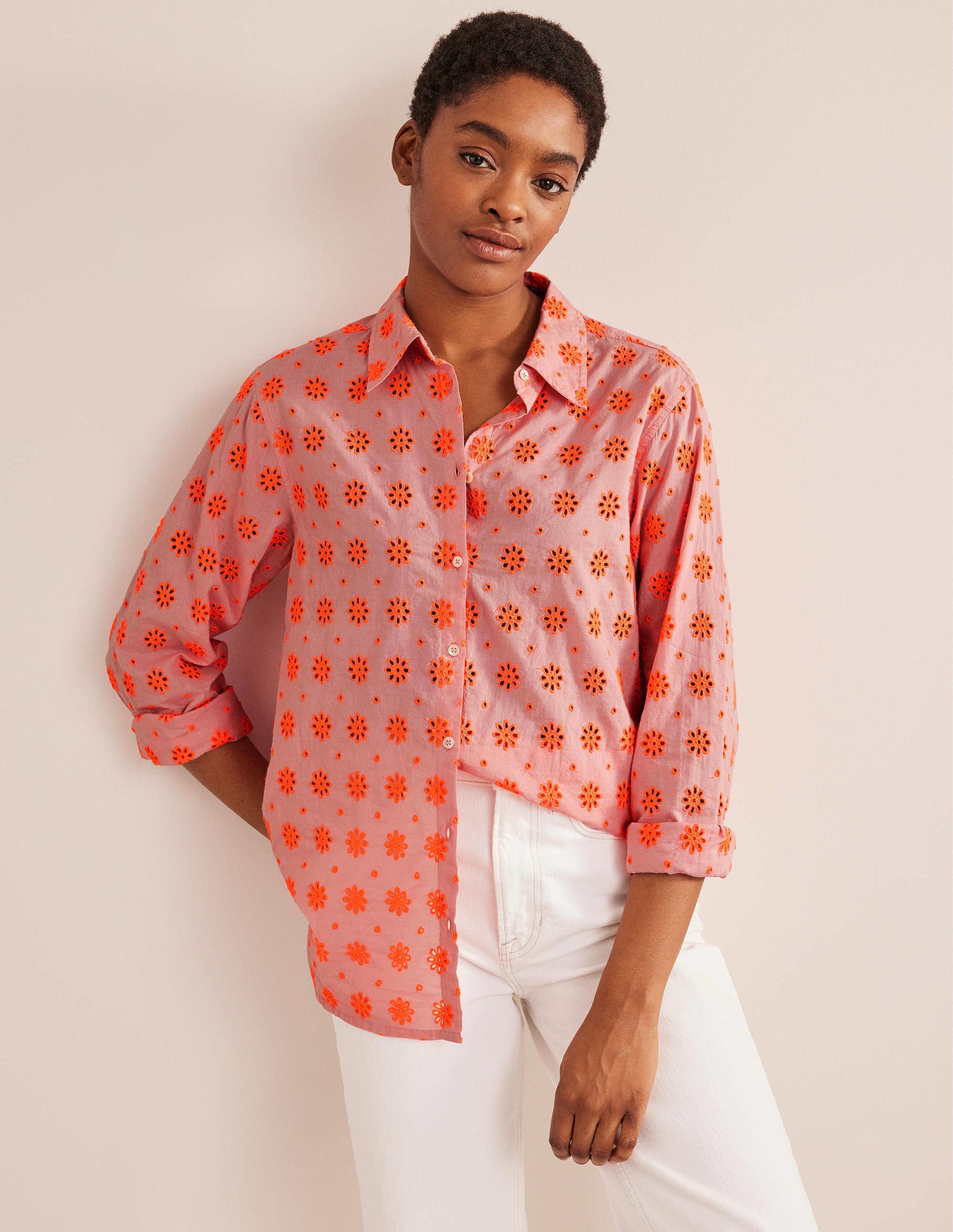 New Relaxed Cotton Shirt-Watermelon Punch-1