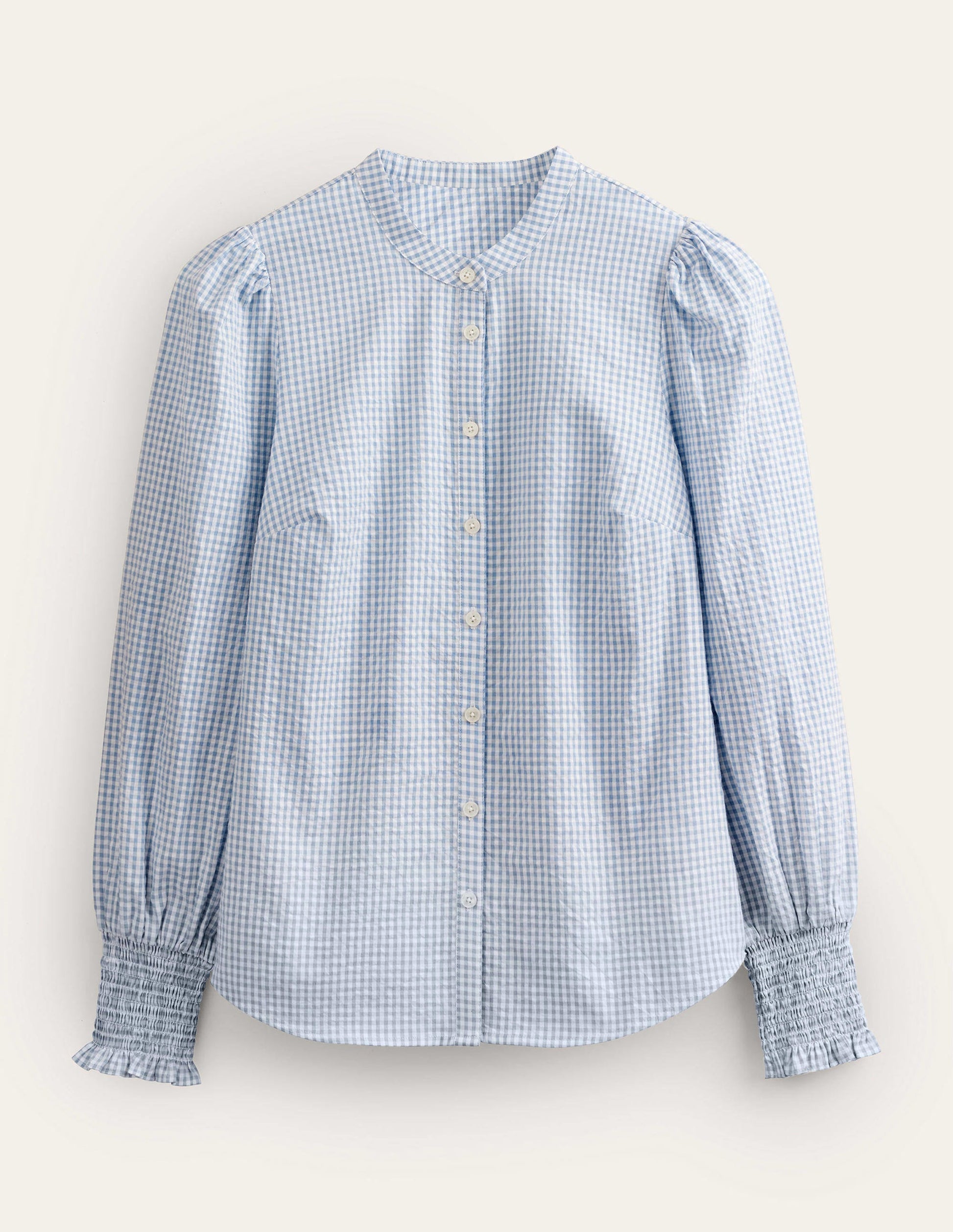 Smocked Cuff Shirt-Blue Blizzard Micro Gingham-5