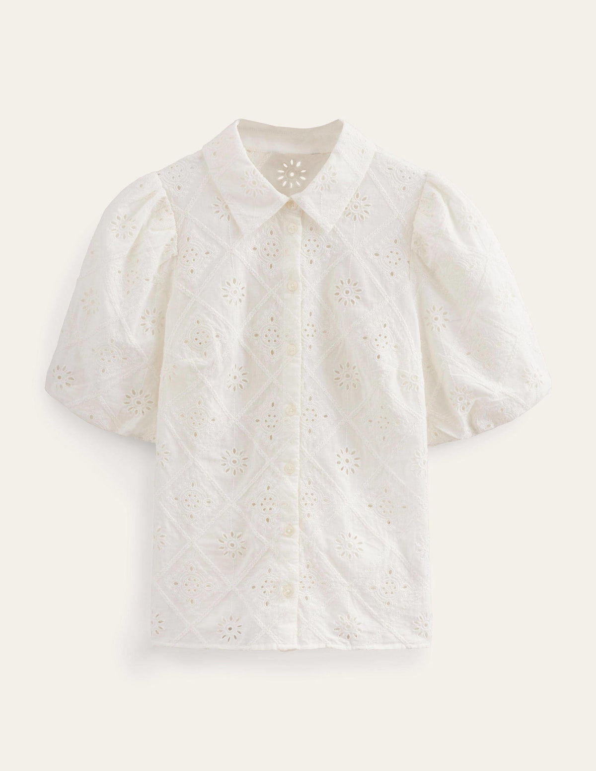 Broderie Puff Sleeve Shirt-Ivory - Image 5