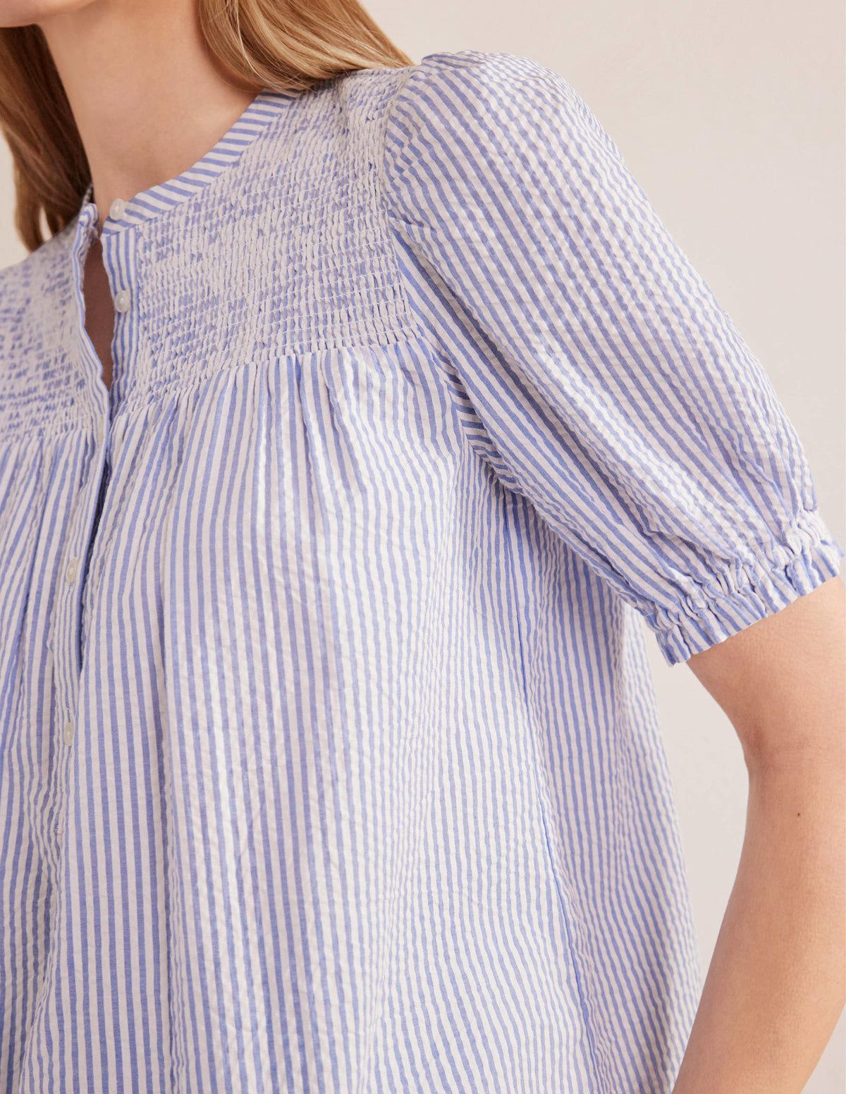 Puff Sleeve Seersucker Popover-Provence & Ivory Seersucker - Image 2