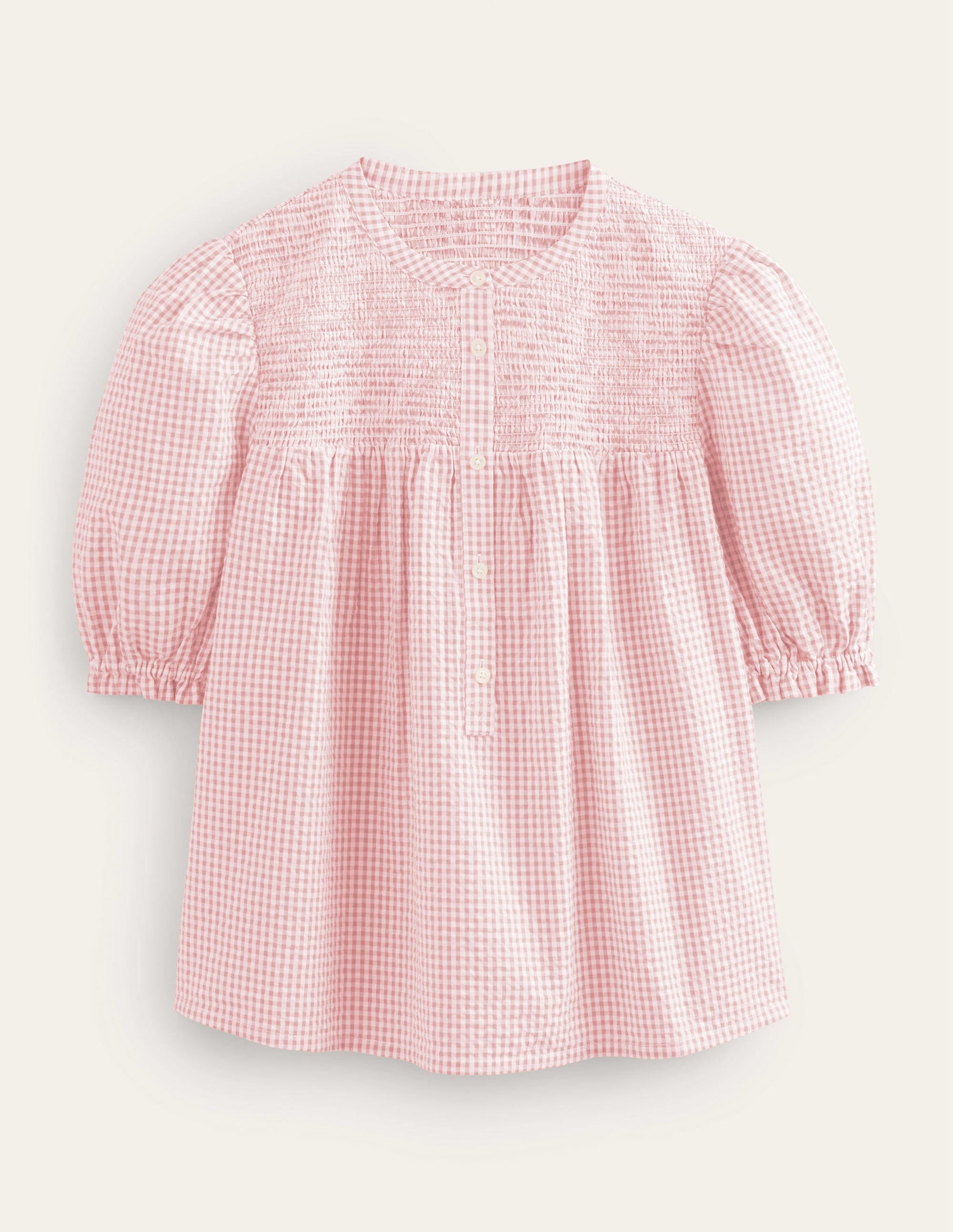 Puff Sleeve Seersucker Popover-Dahlia Pink Gingham - Image 5