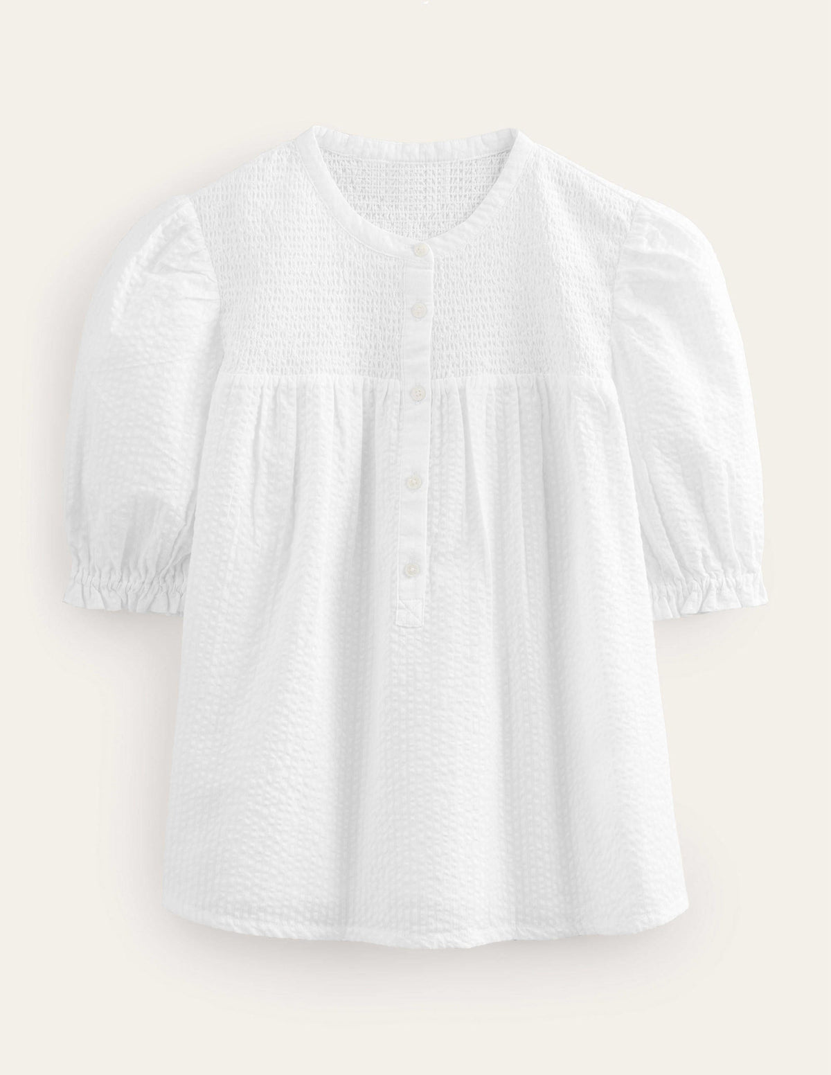 Puff Sleeve Seersucker Popover-White-5