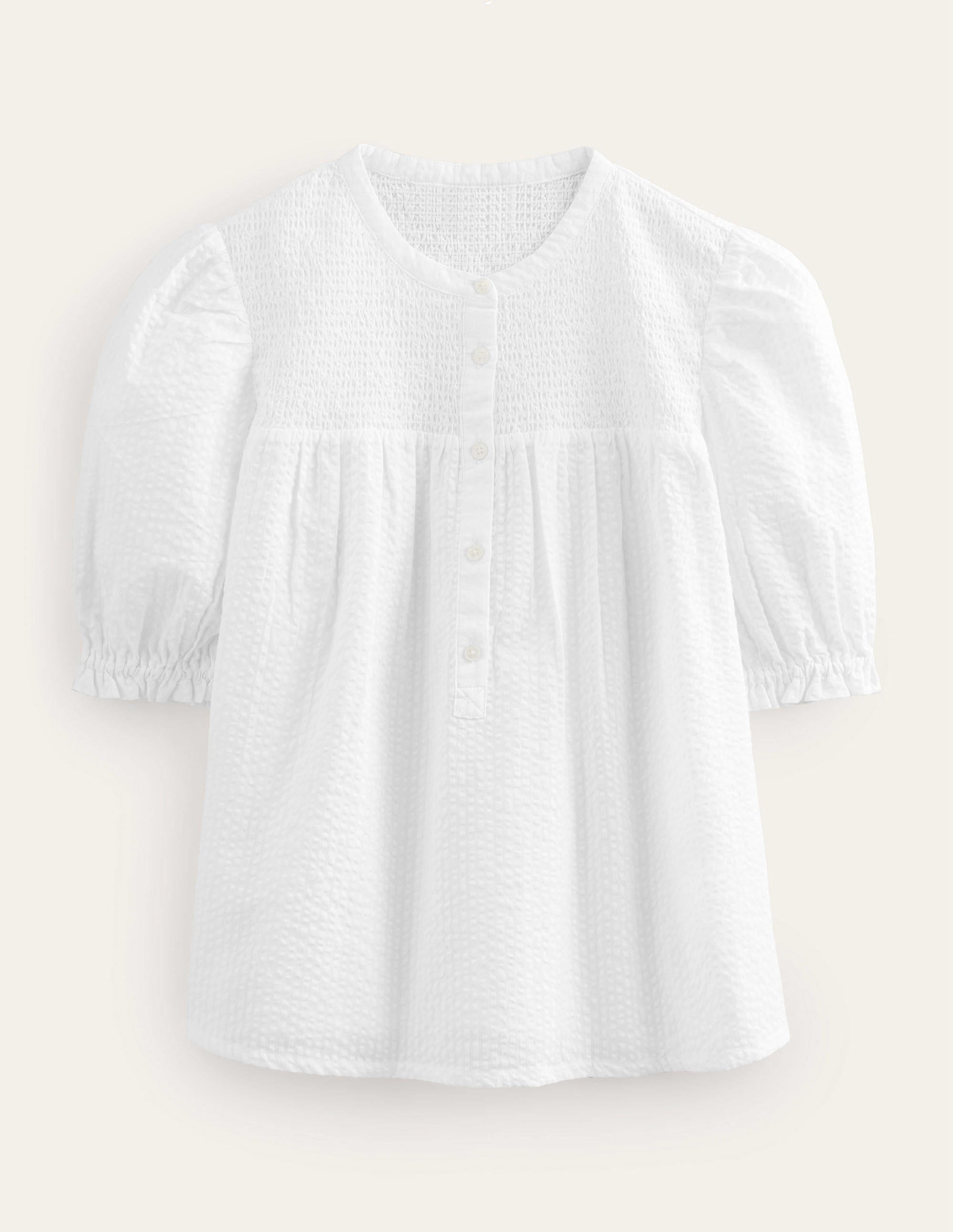Puff Sleeve Seersucker Popover-White - Image 5