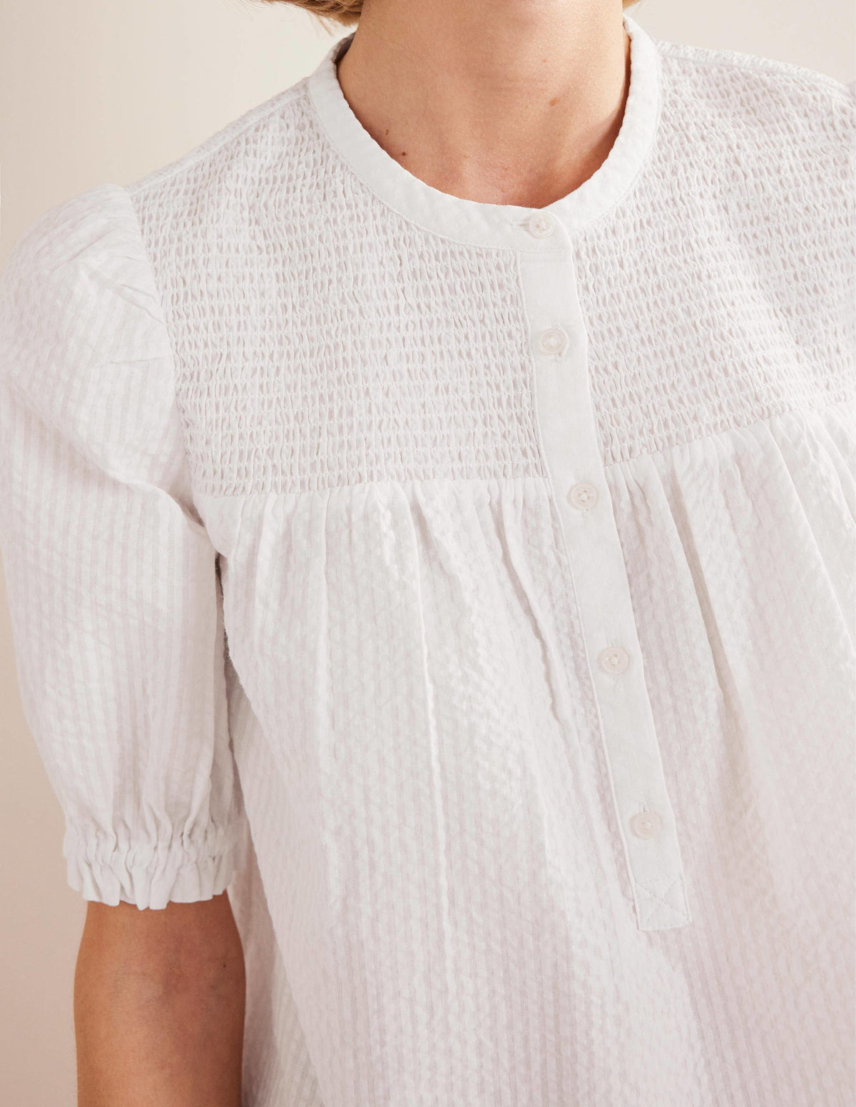 Puff Sleeve Seersucker Popover-White-2