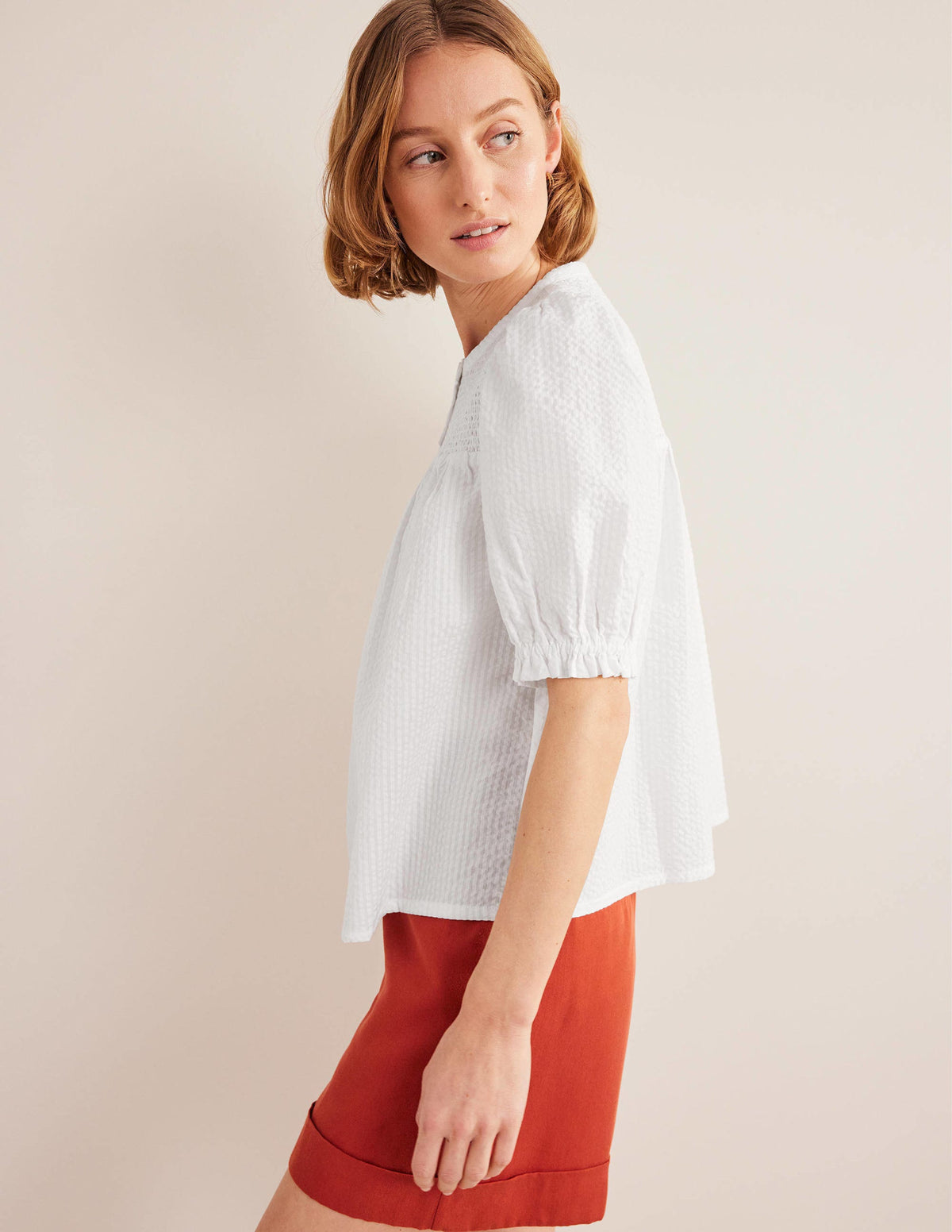 Puff Sleeve Seersucker Popover-White - Image 4