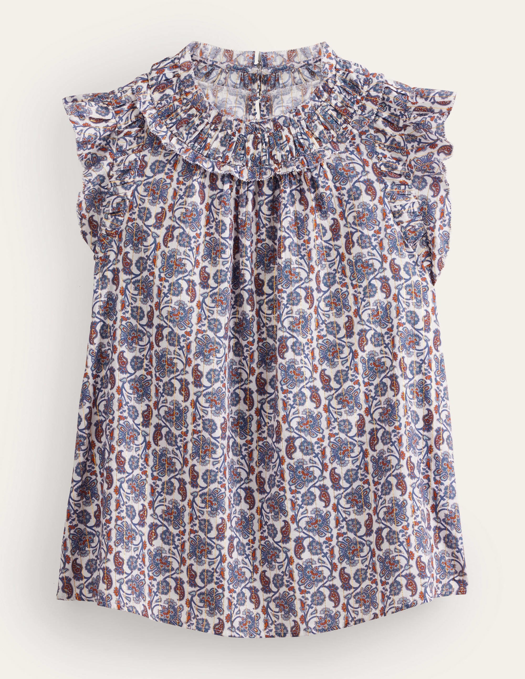 Ruched Detail Sleeveless Top-Ivory, Block Paisley - Image 5