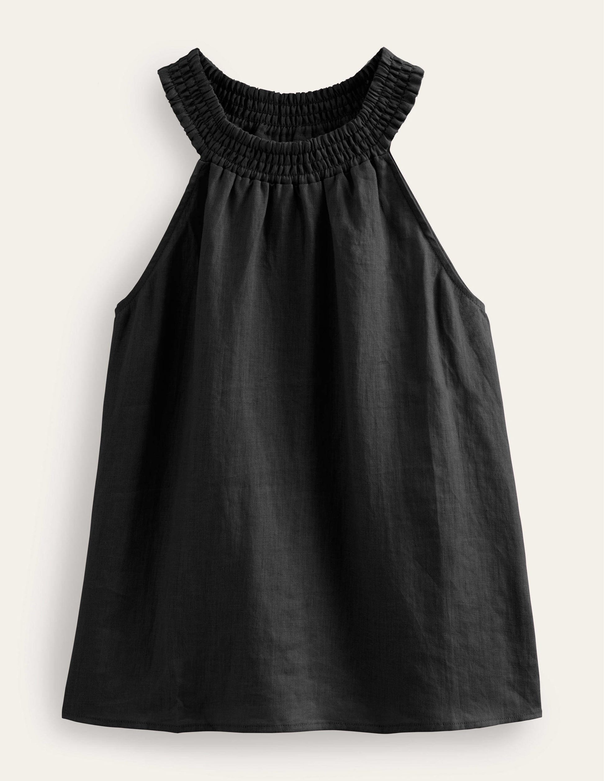 Linen Smocked Halter Top-Black-5