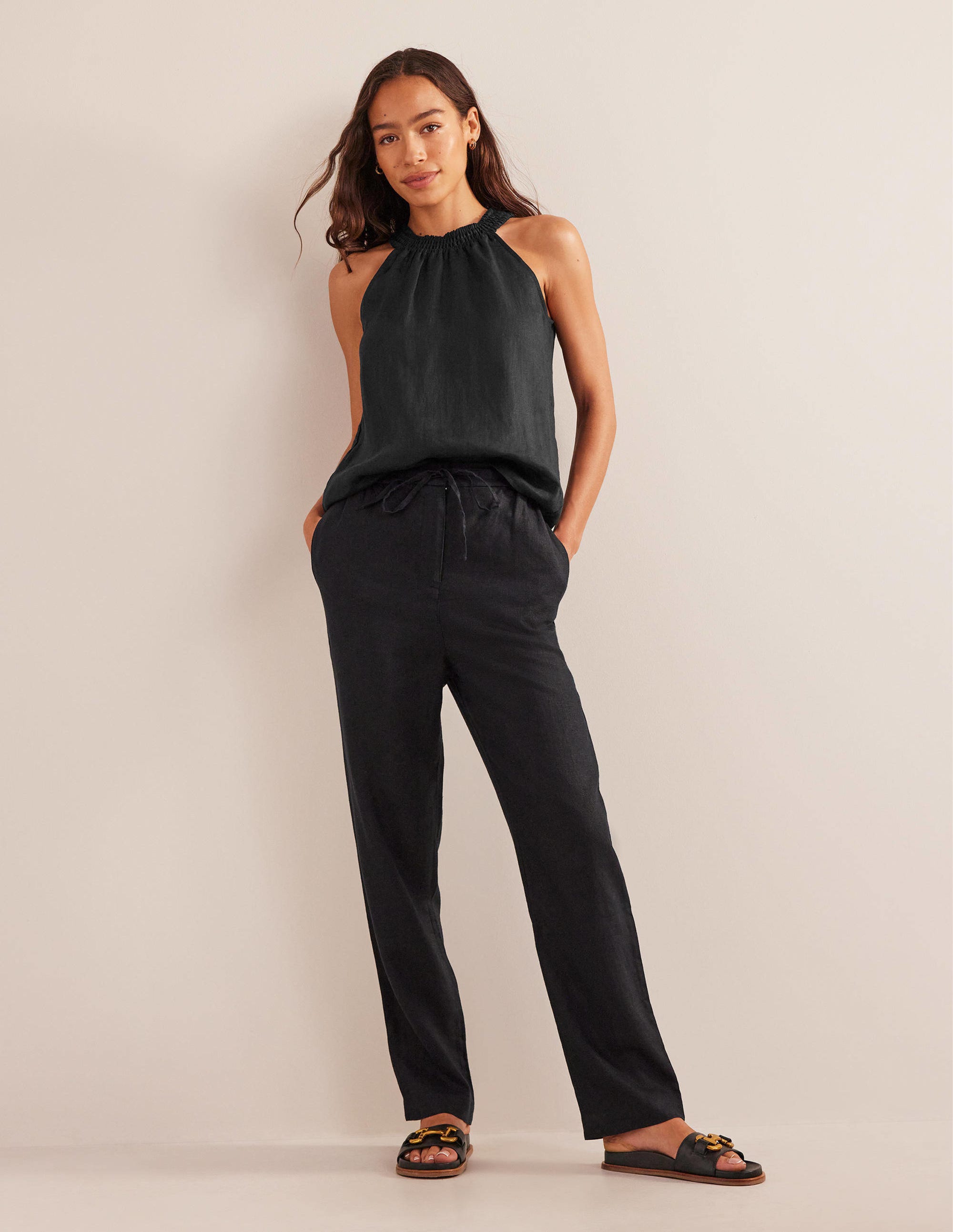 Linen Smocked Halter Top-Black - Image 4