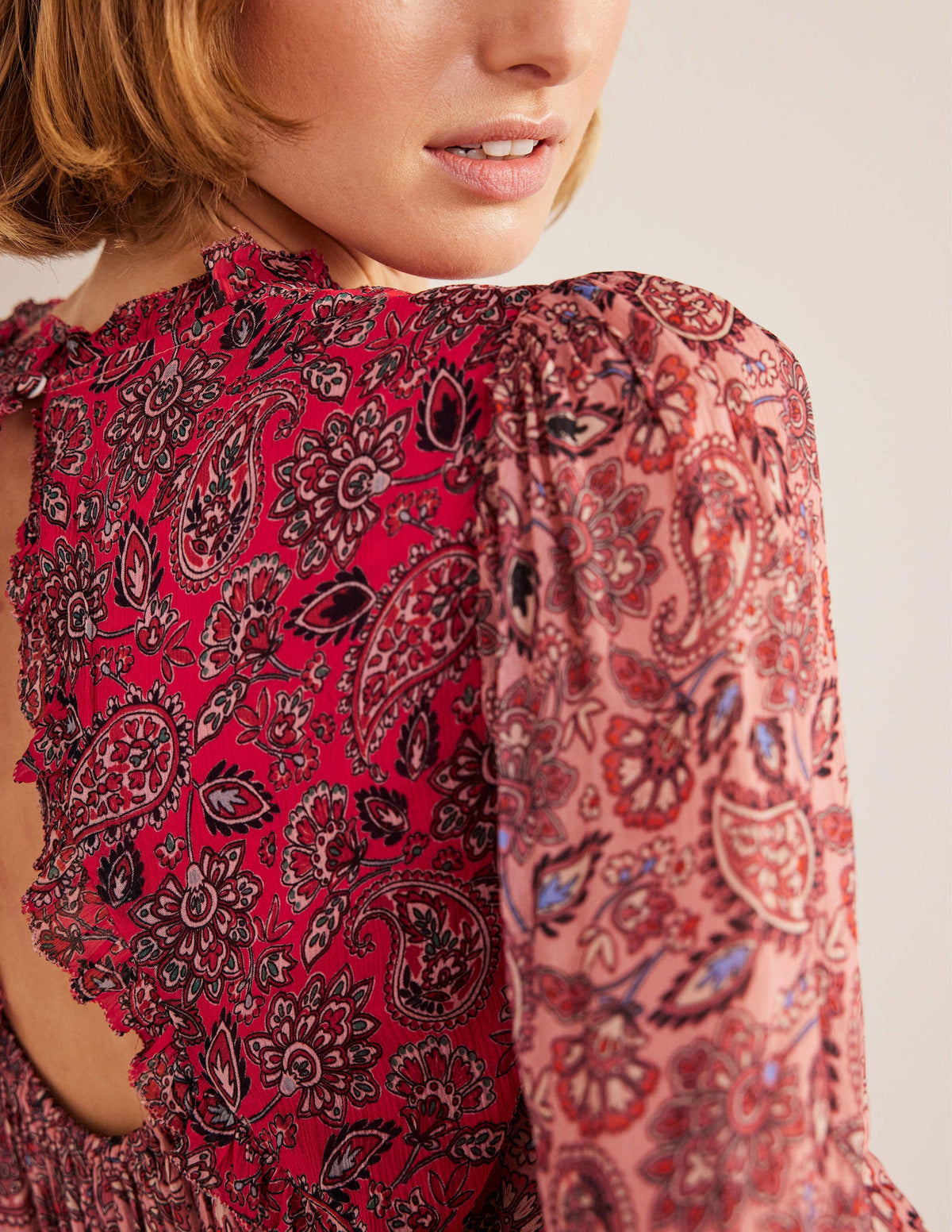 Ruffle Detail Swing Top-Chalky Pink, Paisley - Image 2
