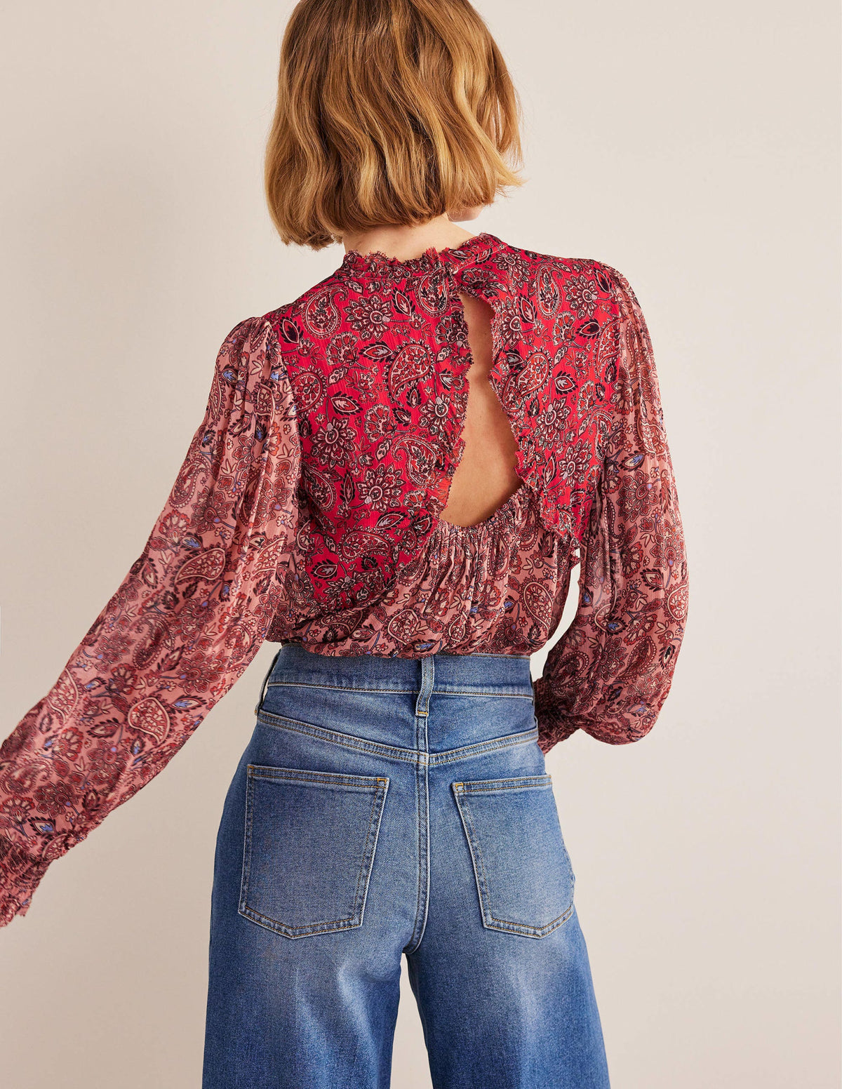 Ruffle Detail Swing Top-Chalky Pink, Paisley - Image 3