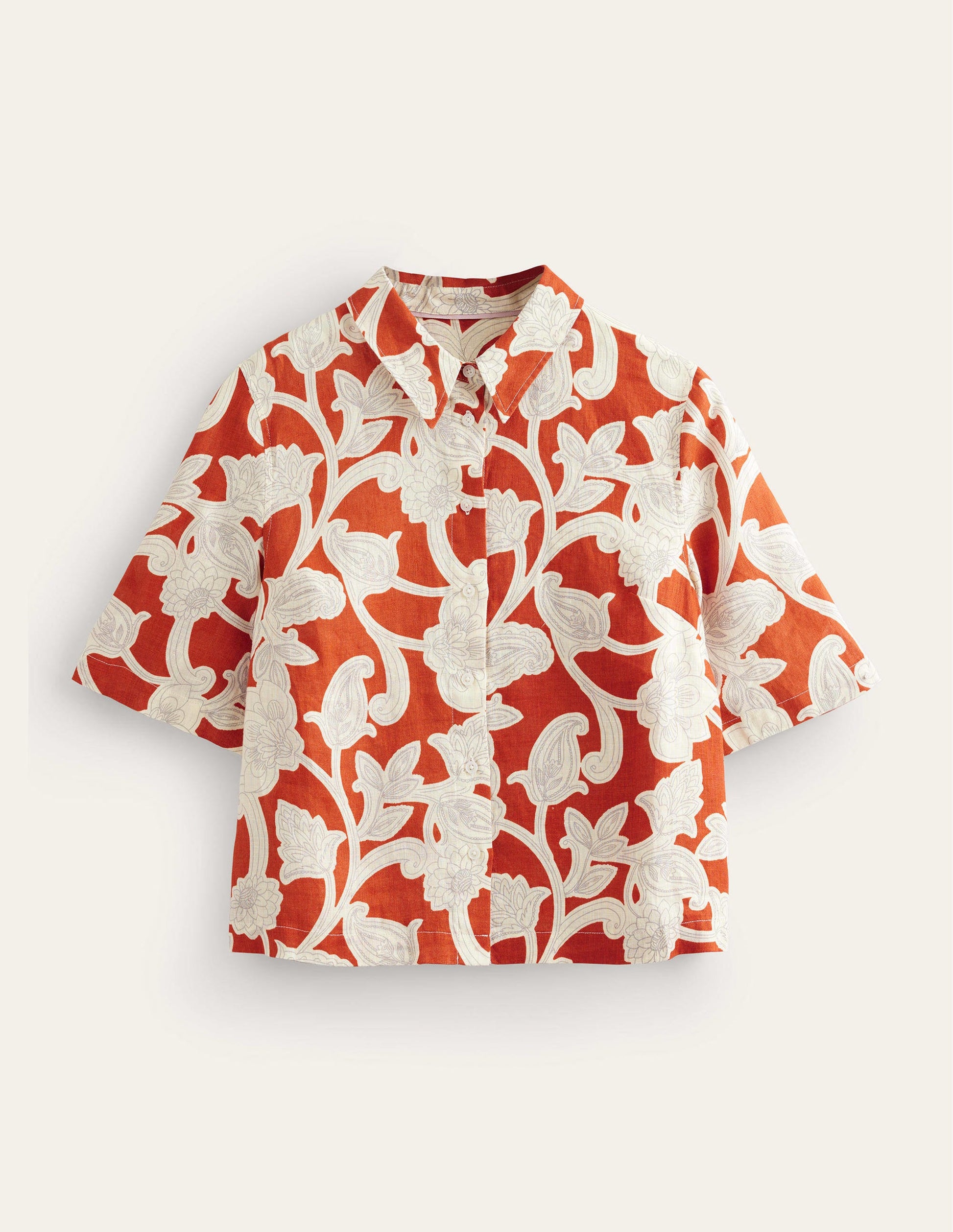 Short Sleeve Linen Shirt-Rust, Paisley Whirl-6