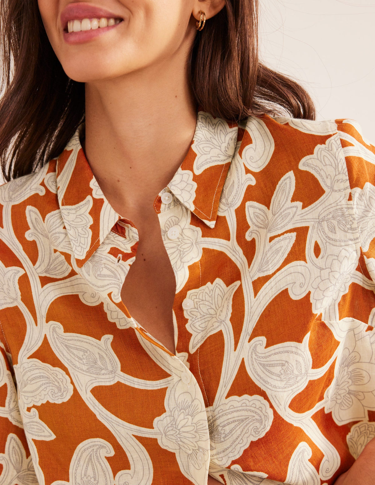 Short Sleeve Linen Shirt-Rust, Paisley Whirl-2