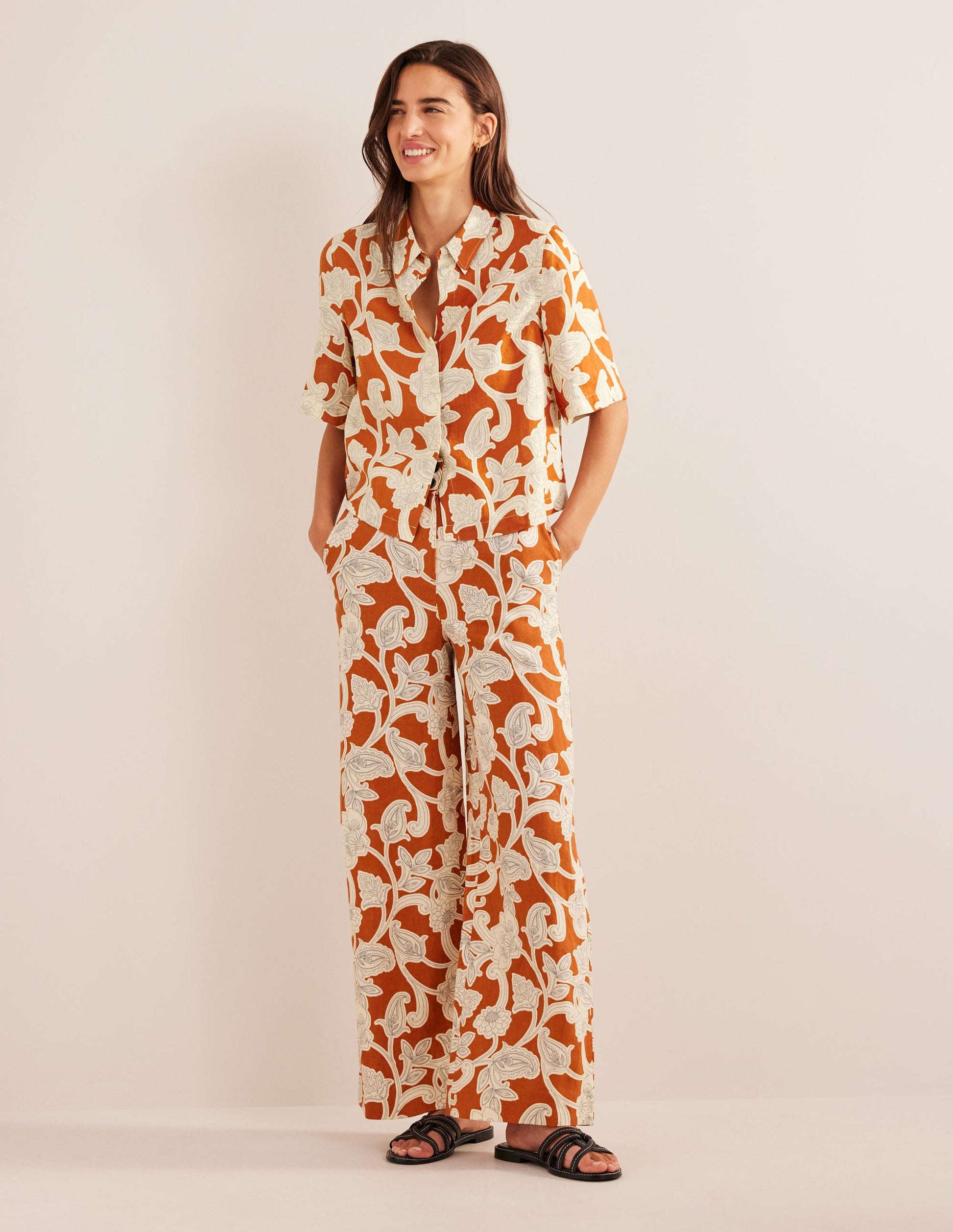 Short Sleeve Linen Shirt-Rust, Paisley Whirl-5