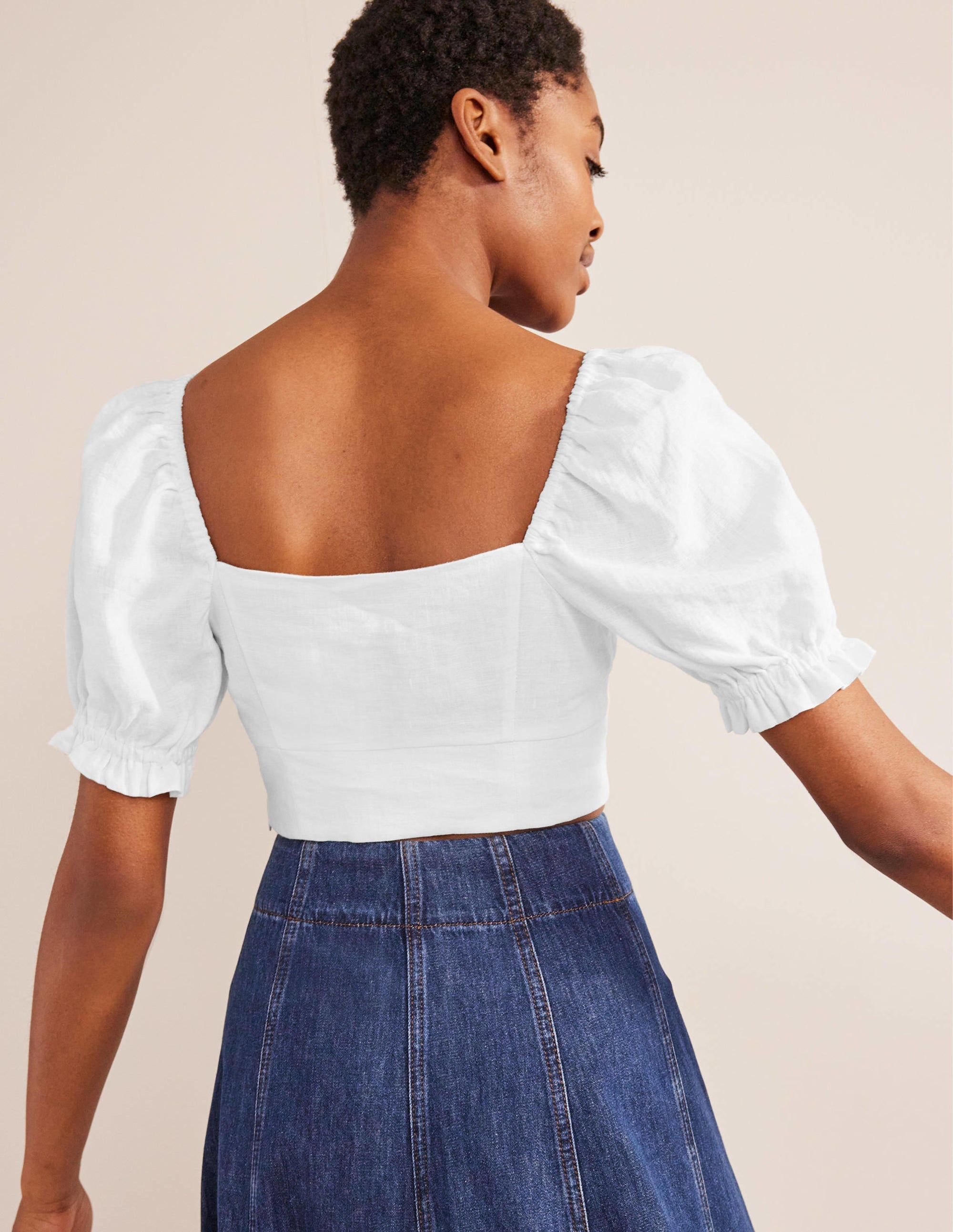 Sweetheart Linen Cropped Top-White - Image 3