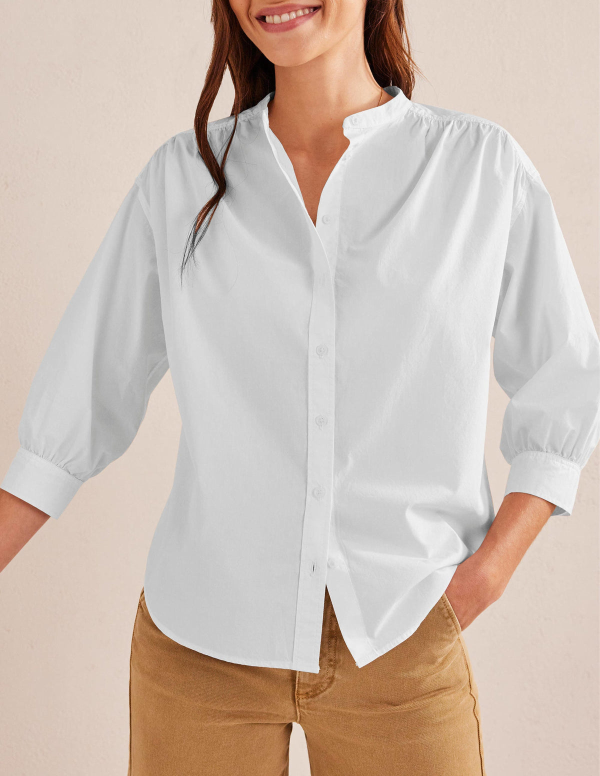 Relaxed Poplin Shirt-White-4