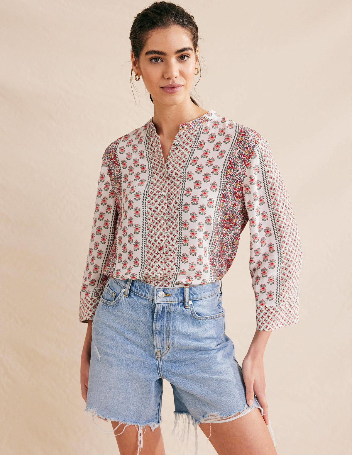 Wide Sleeve Relaxed Blouse-Rose Pink, Dainty Floret-1