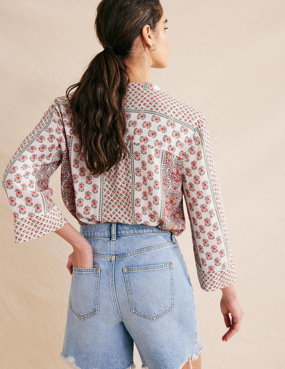 Wide Sleeve Relaxed Blouse-Rose Pink, Dainty Floret-3