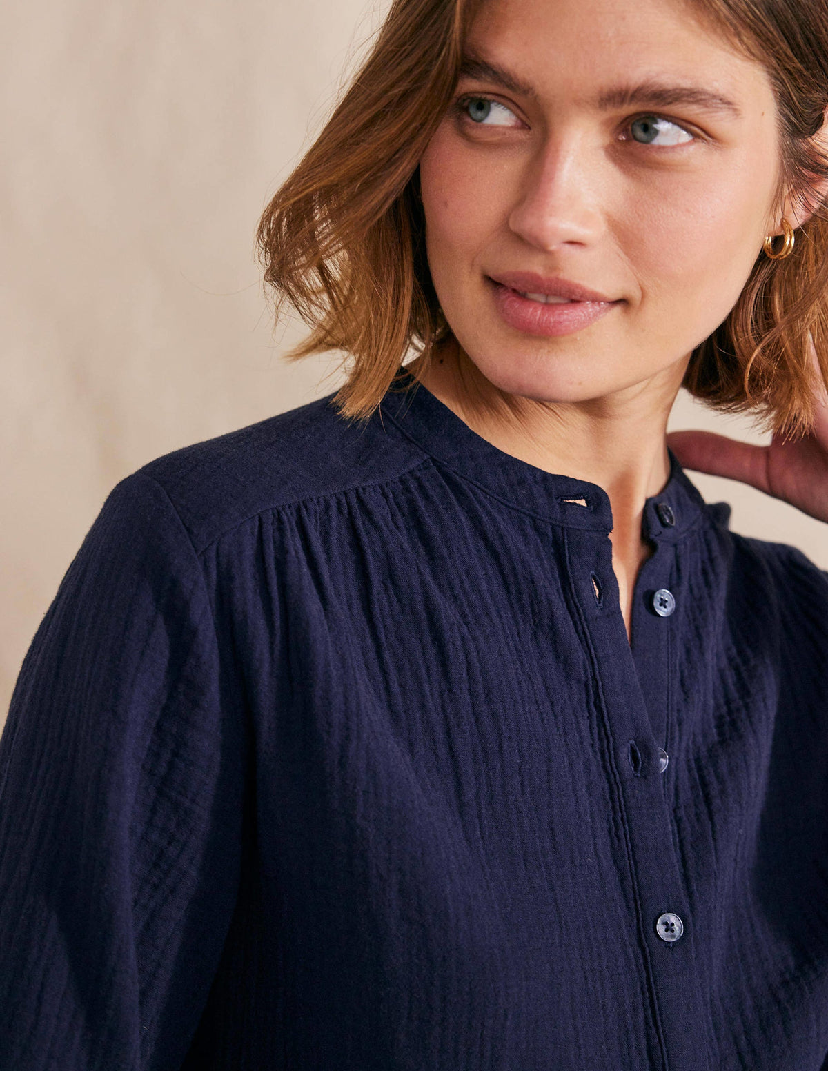 Wide Sleeve Cheesecloth Top-Navy - Image 2