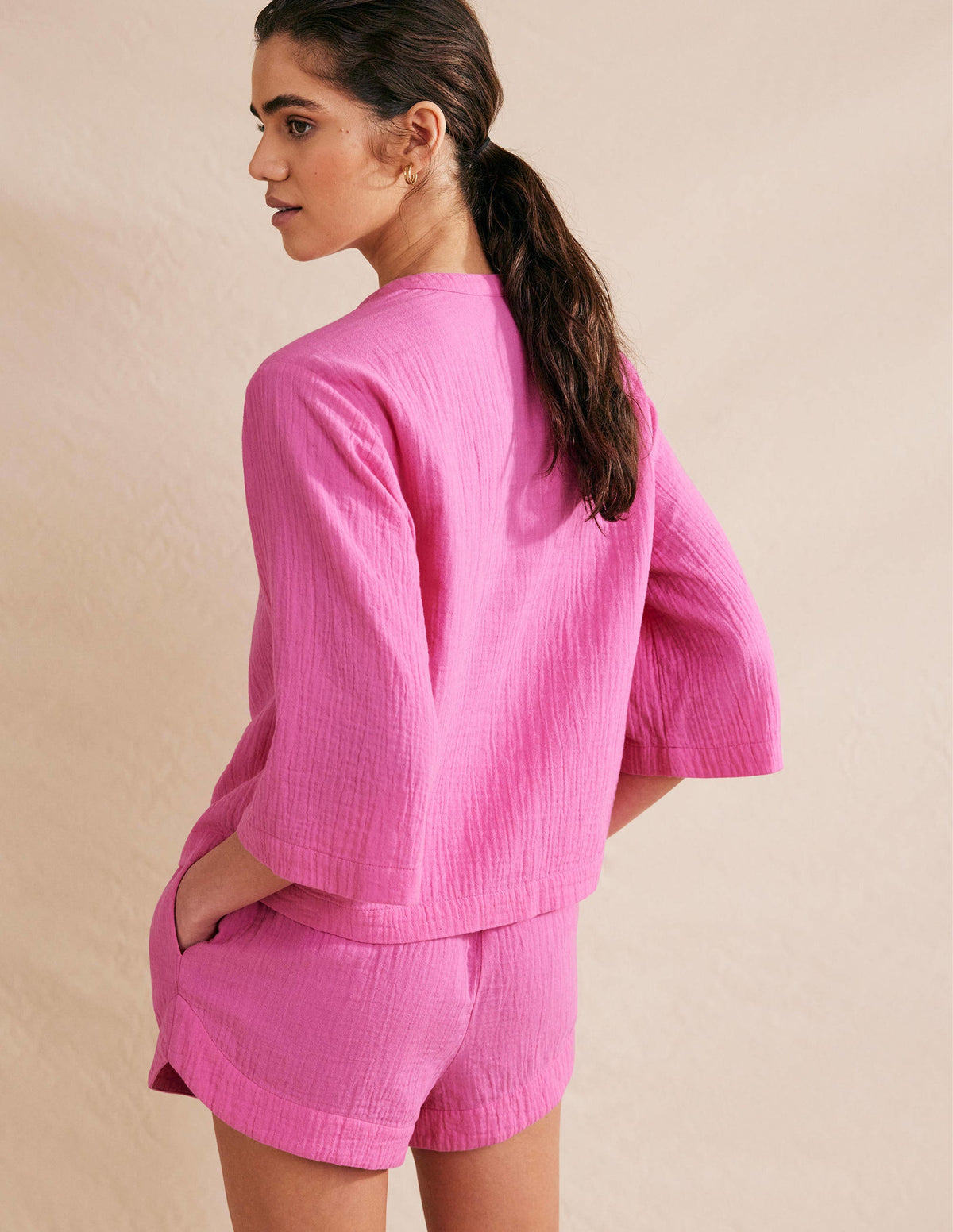 Wide Sleeve Cheesecloth Top-Festival Pink - Image 3