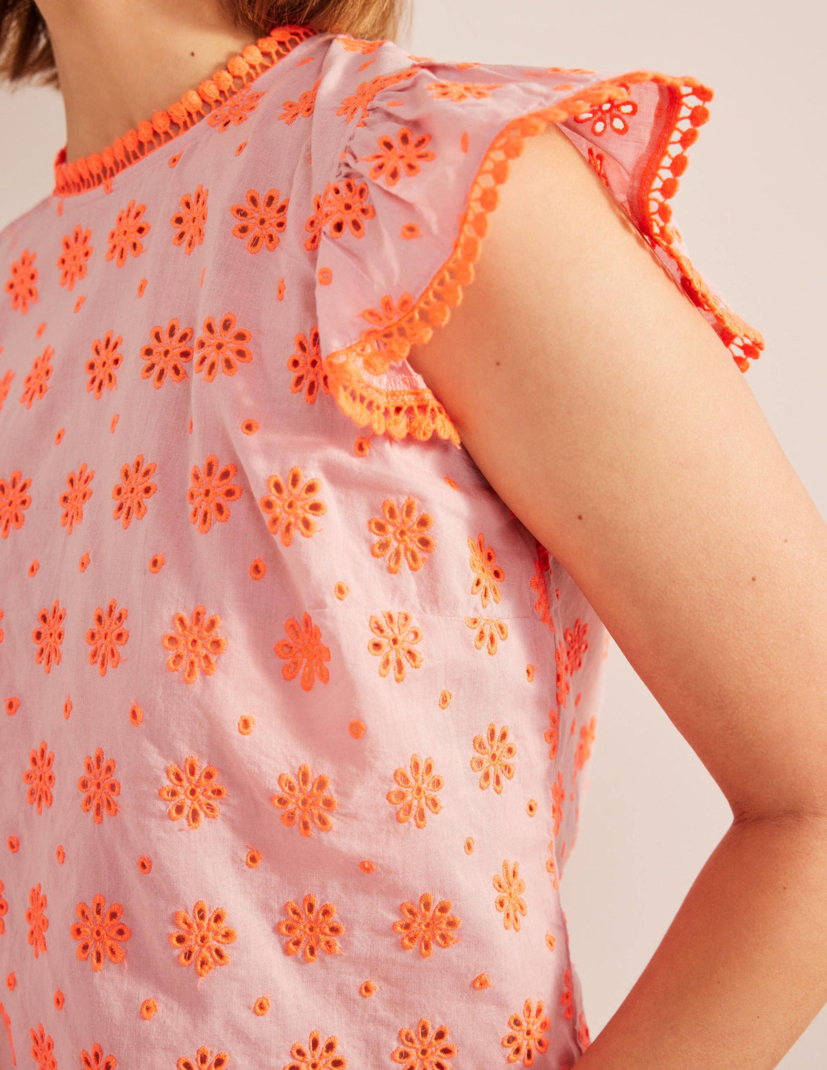 Embroidered Pom Trim Top-Watermelon Punch - Image 2