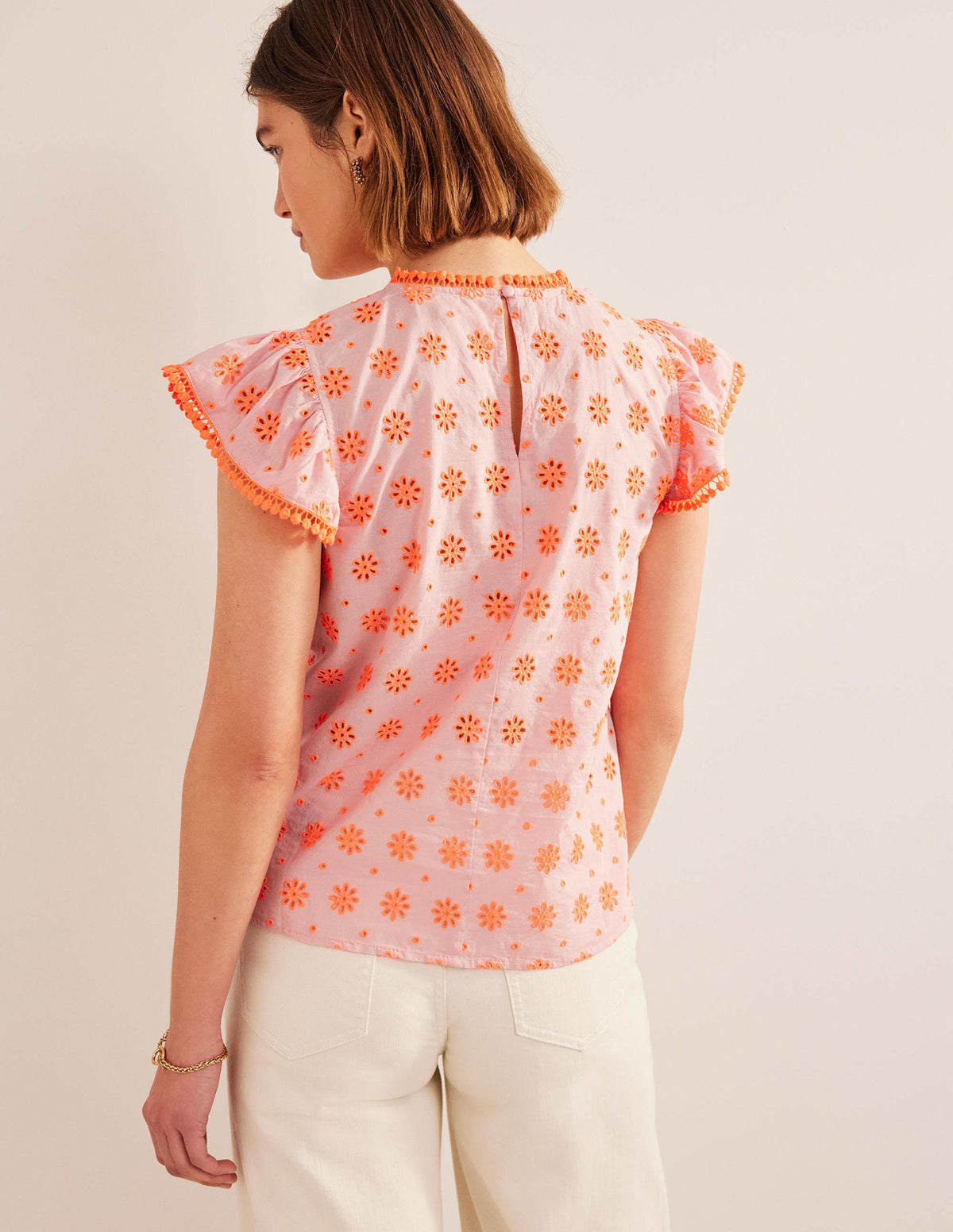 Embroidered Pom Trim Top-Watermelon Punch-3