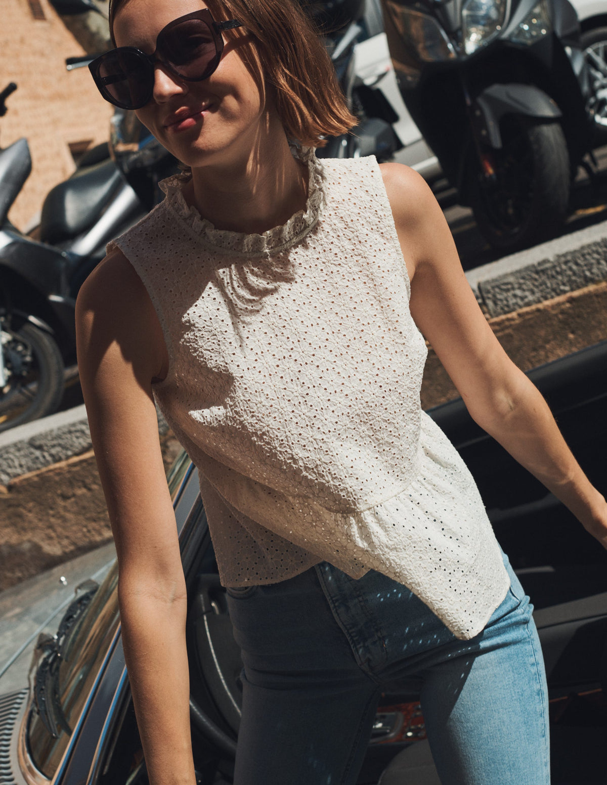 Broderie Peplum Top-Ivory-6
