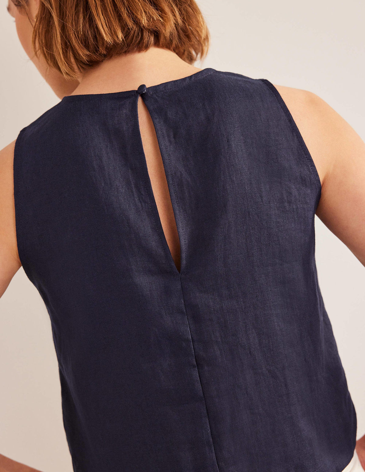 Boxy Linen Shell Top-Navy - Image 2