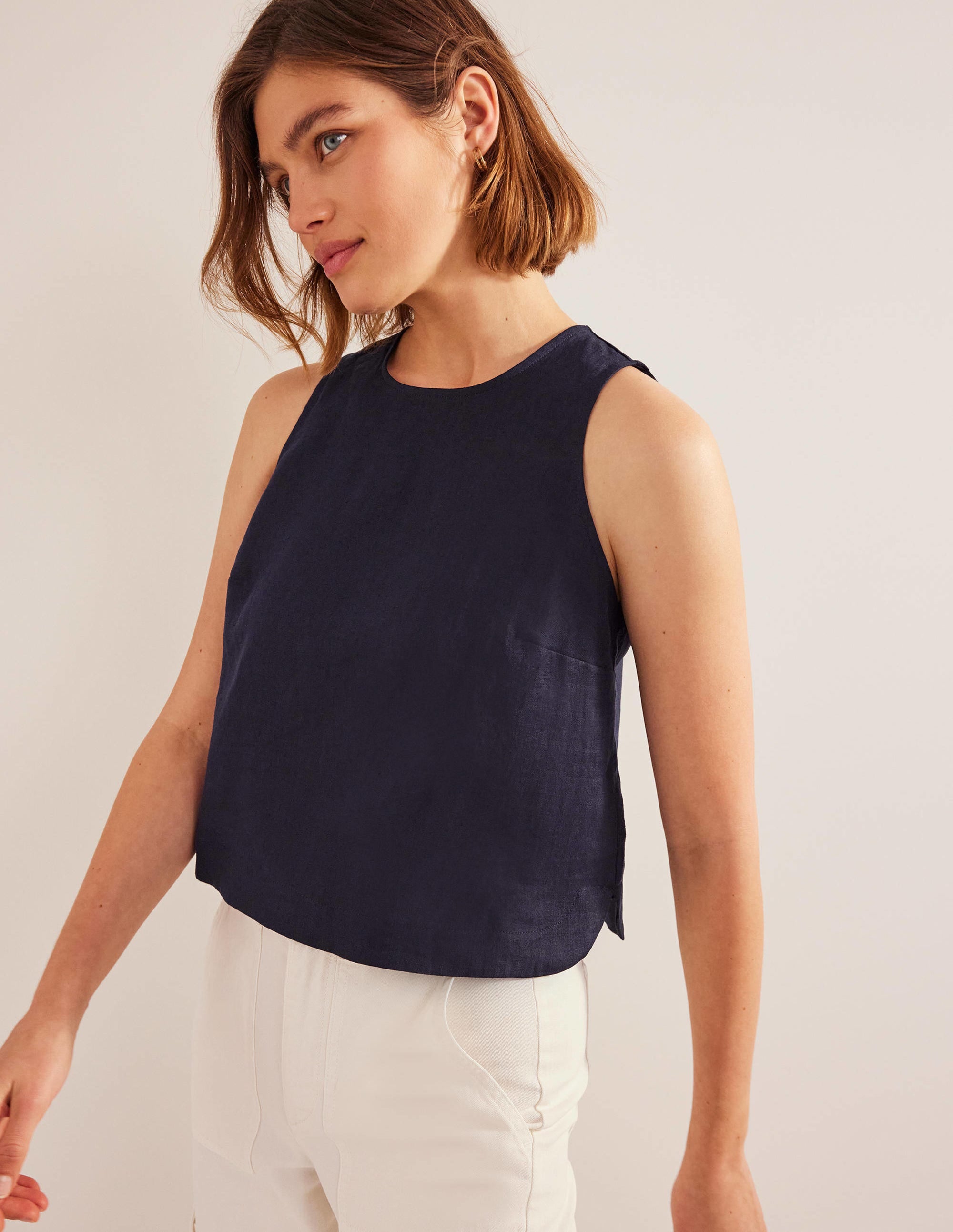 Boxy Linen Shell Top-Navy - Image 4