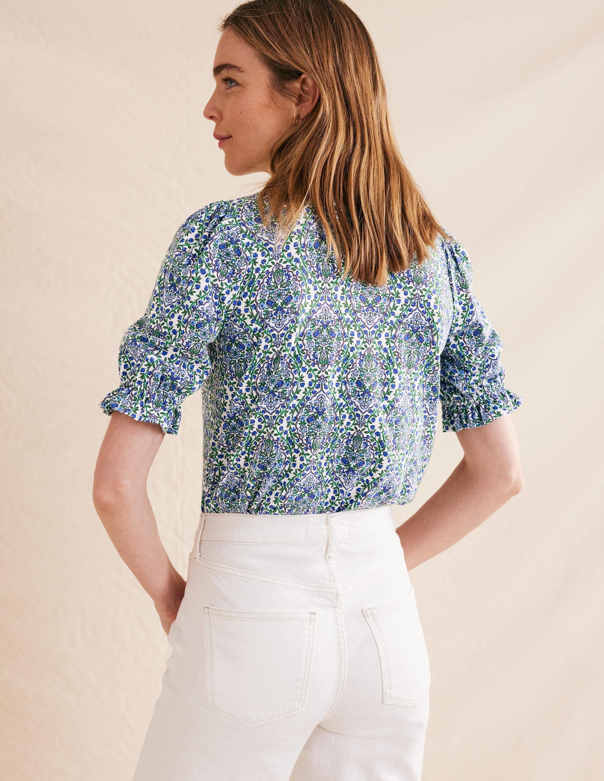 Frilled Short Sleeve Shirt-Linseed and Vine Terrace - Image 3