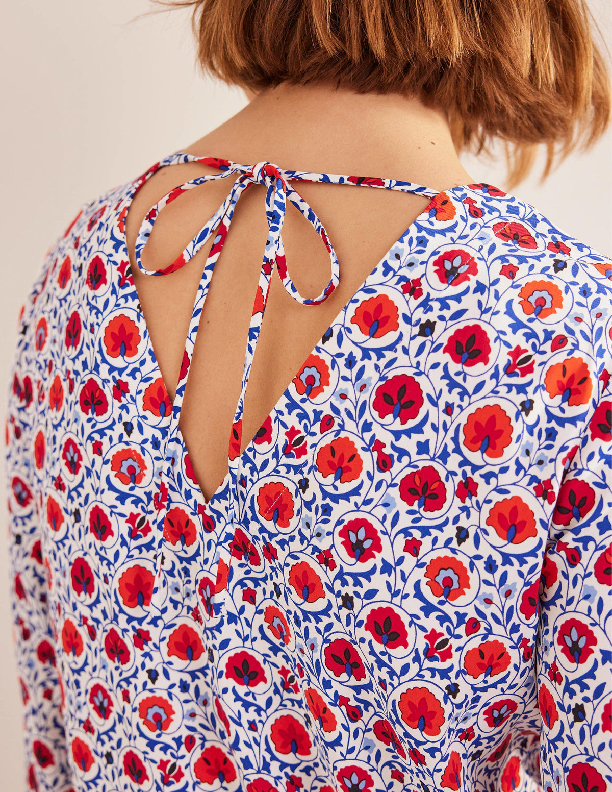 Flared Long Sleeve Top-Blue Wave, Enchanting Bloom - Image 2
