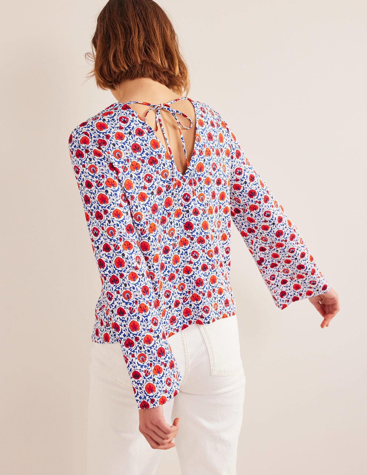 Flared Long Sleeve Top-Blue Wave, Enchanting Bloom - Image 3