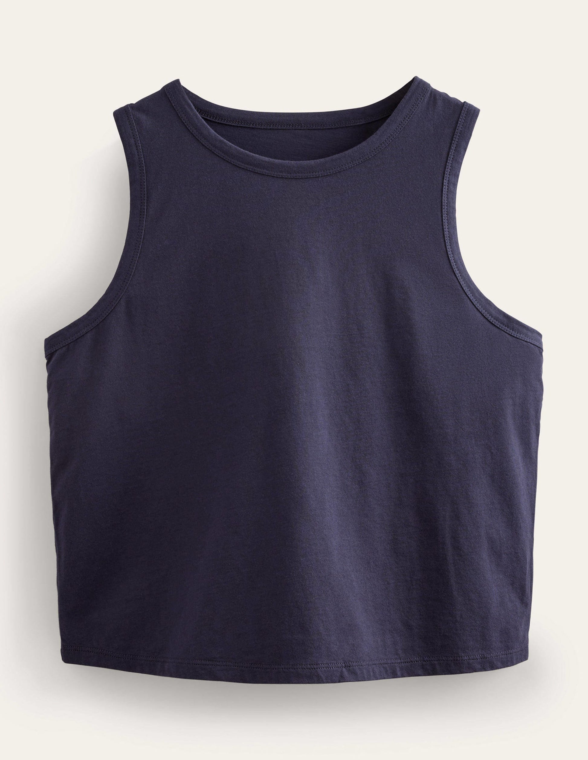 Cropped Cotton Tank-Navy-5