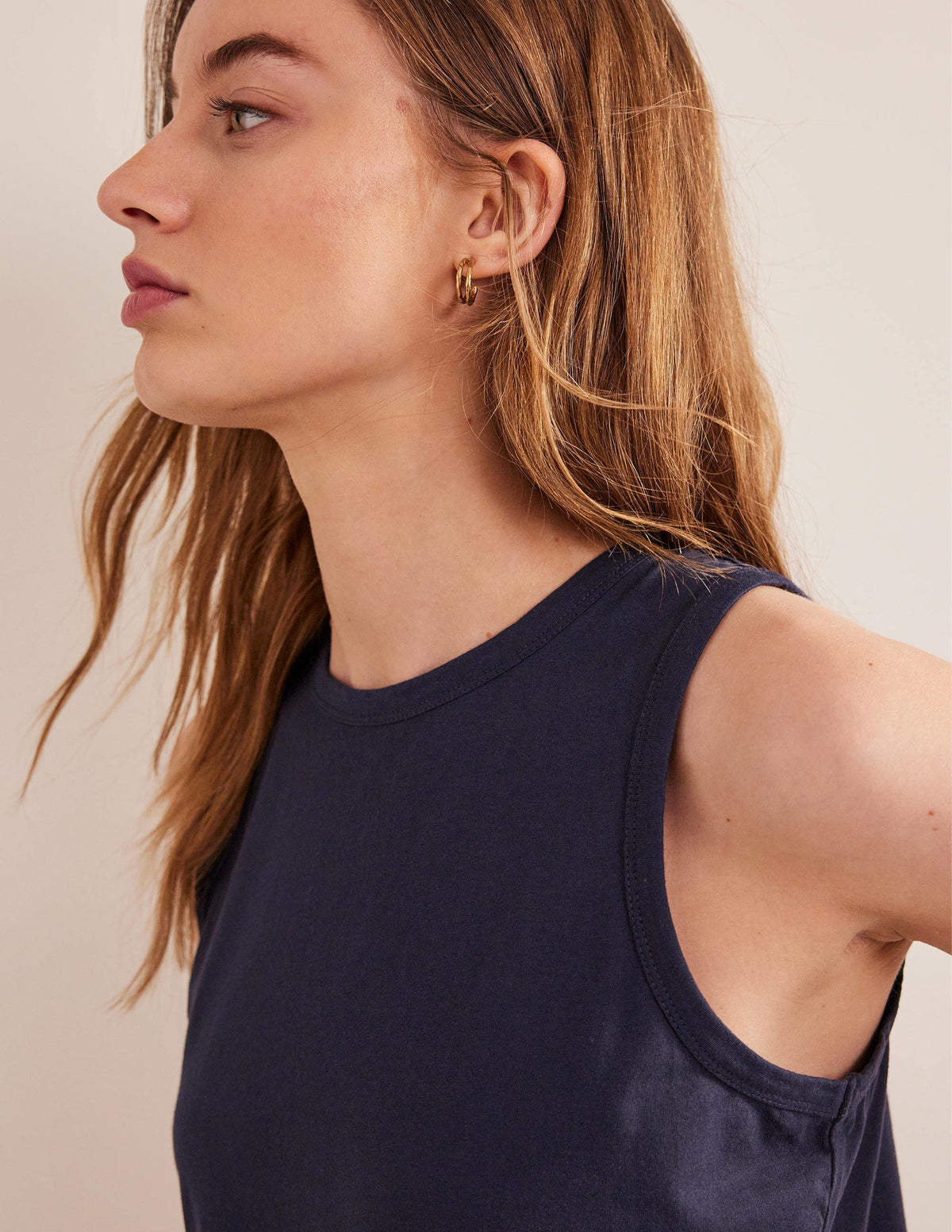 Cropped Cotton Tank-Navy-2
