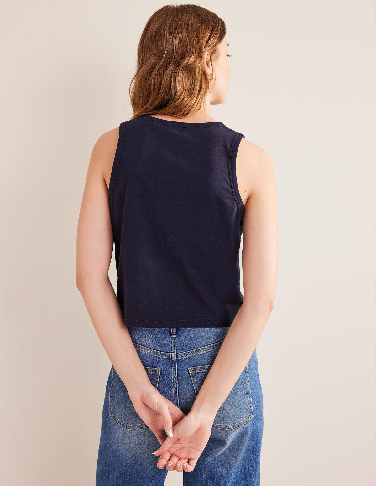 Cropped Cotton Tank-Navy - Image 3