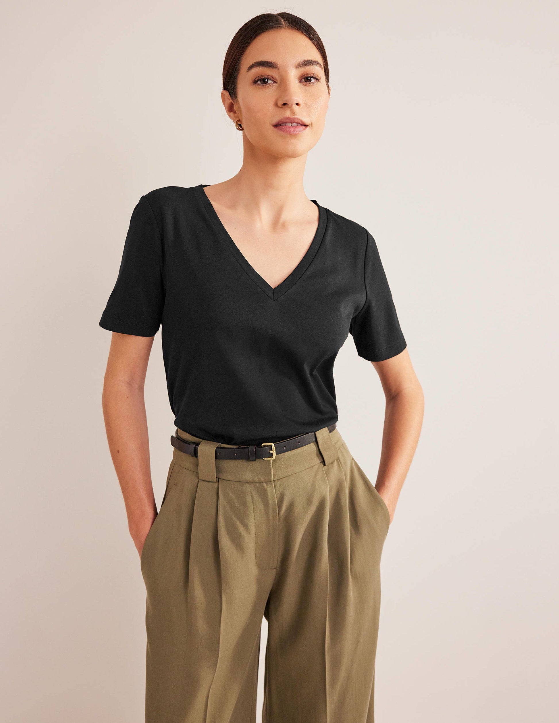 Perfect V-Neck T-Shirt-Black-4