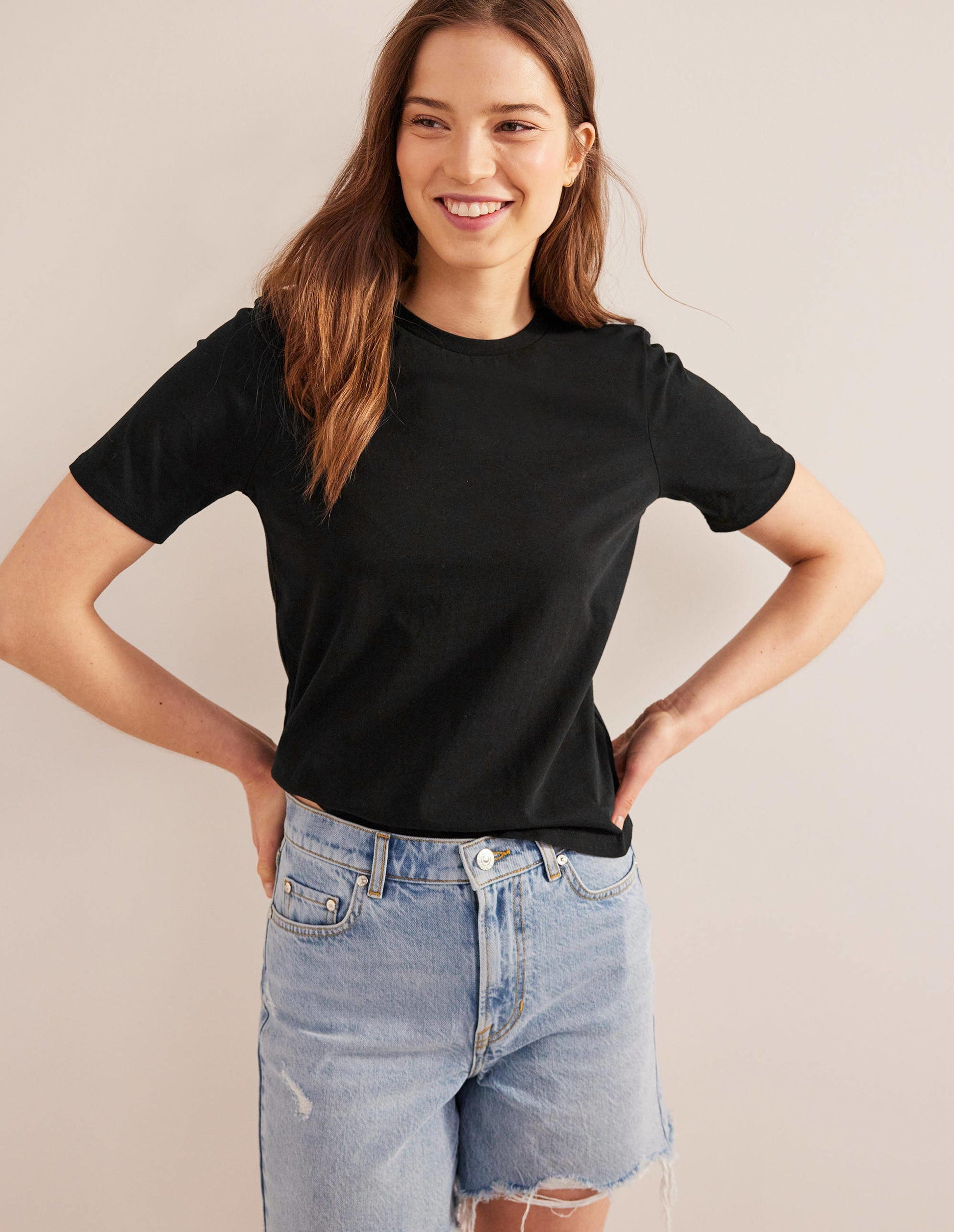 Pure Cotton Crew Neck T-shirt-Black-1