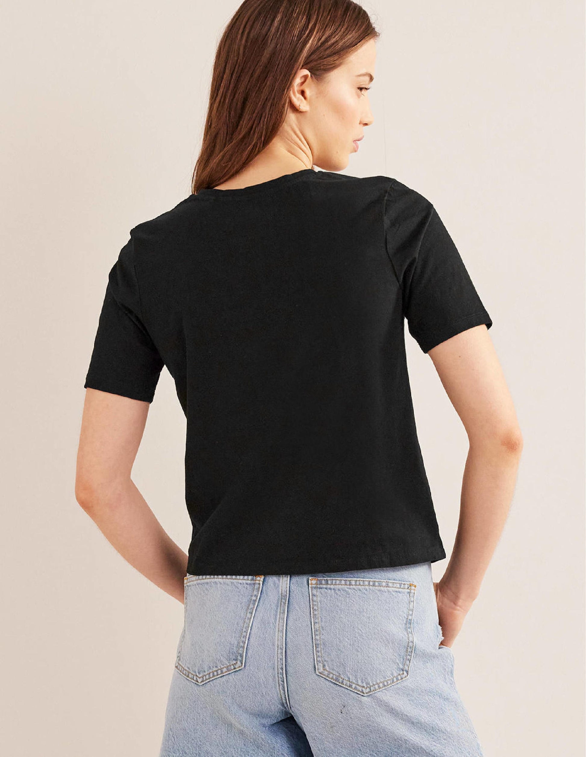 Pure Cotton Crew Neck T-shirt-Black-3
