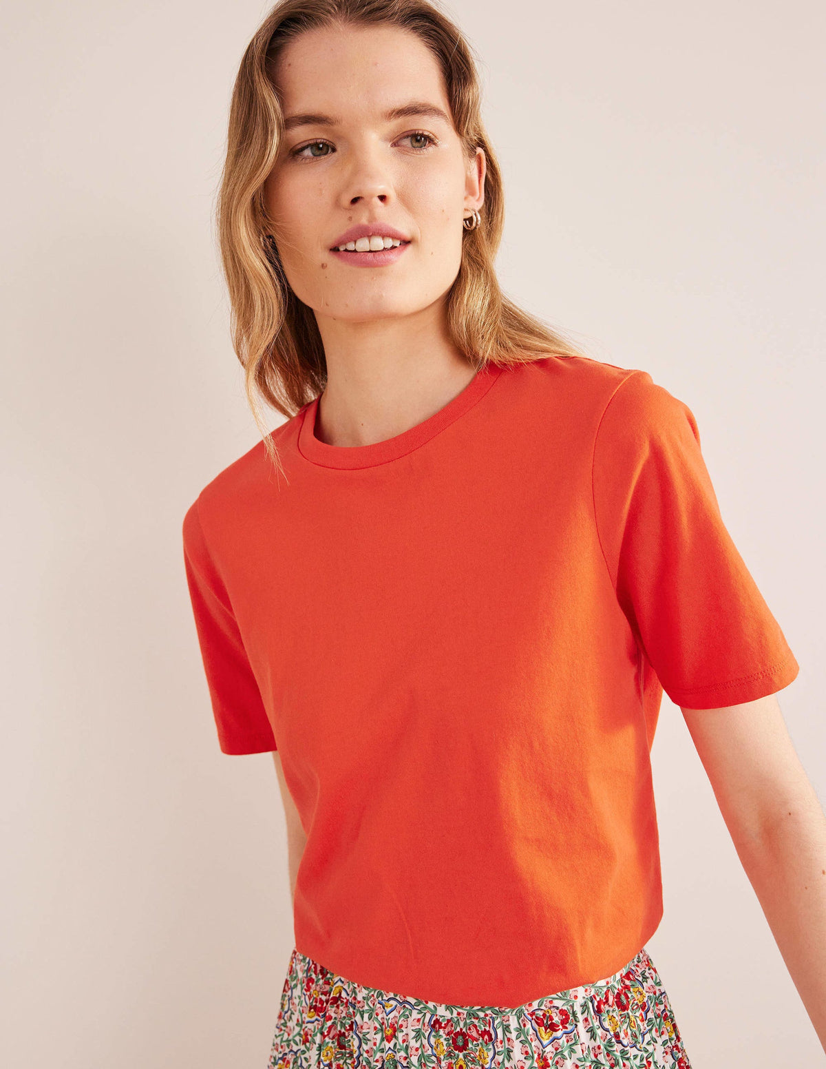 Pure Cotton Crew Neck T-shirt-Red Pop - Image 1