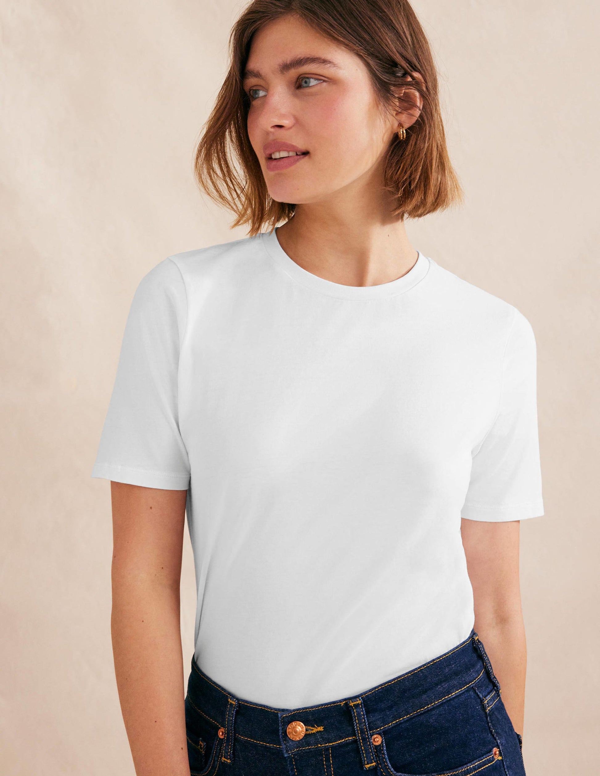 Pure Cotton Crew Neck T-shirt-White-5