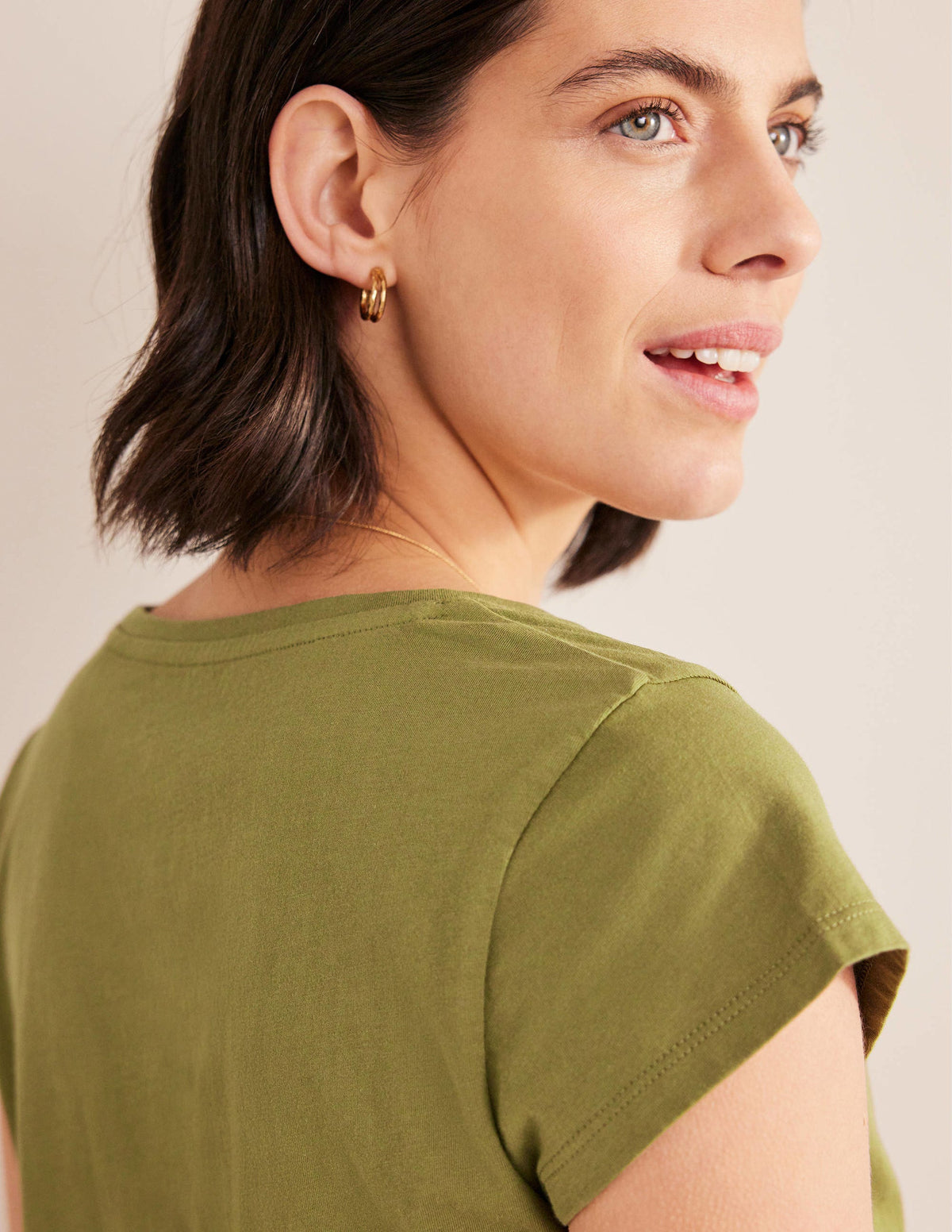 Pure Cotton Scoop Neck T-Shirt-Capulet Olive-2