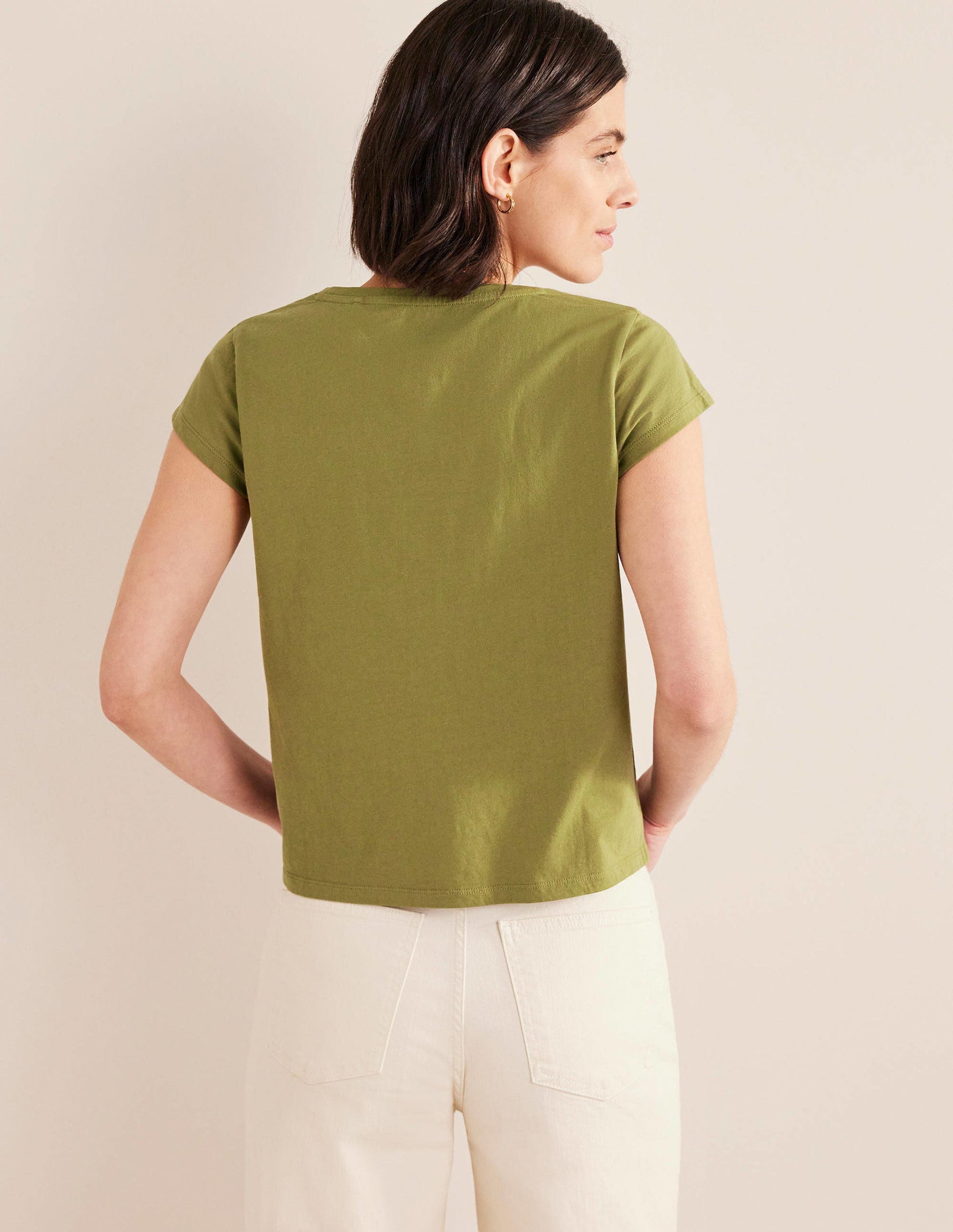 Pure Cotton Scoop Neck T-Shirt-Capulet Olive-3