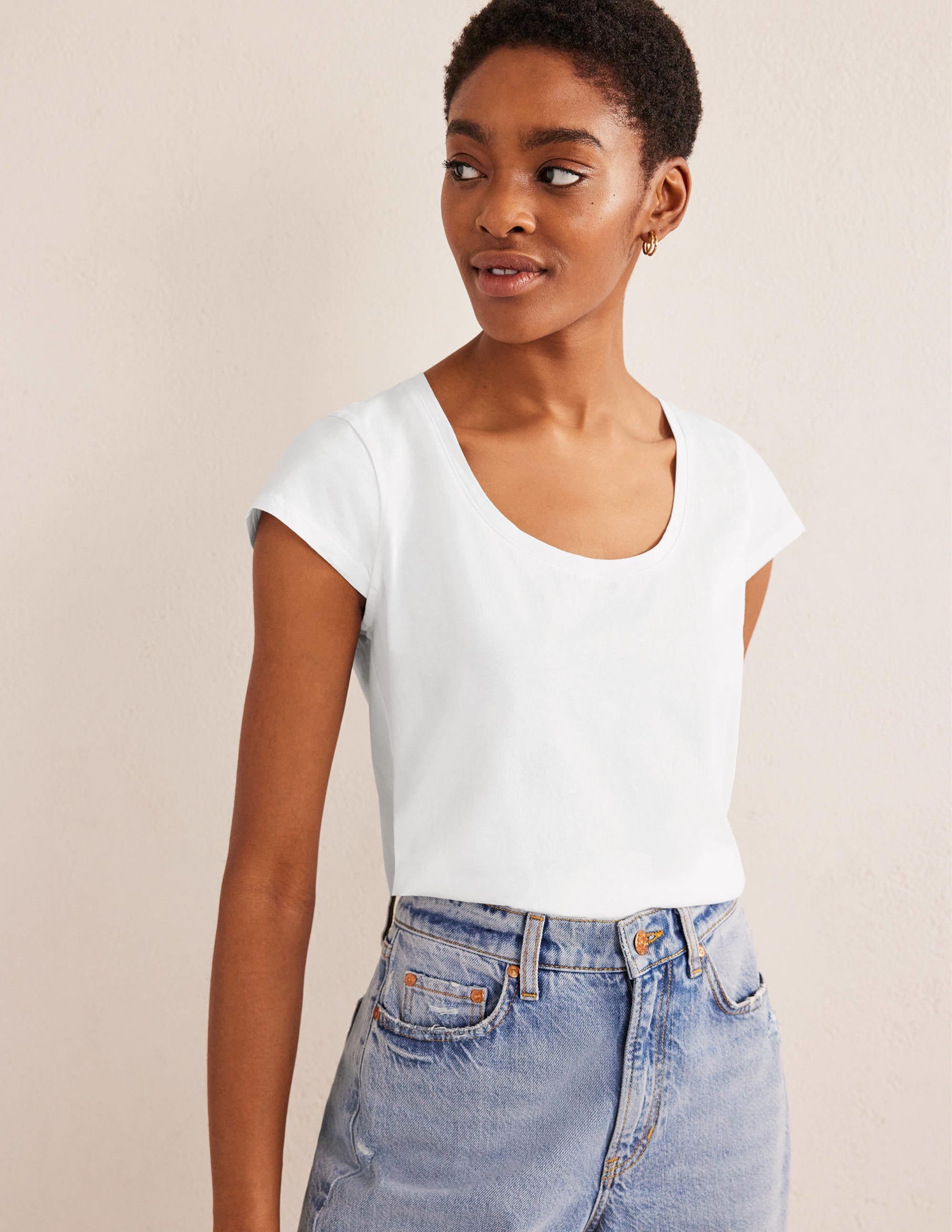 Pure Cotton Scoop Neck T-Shirt-White - Image 1